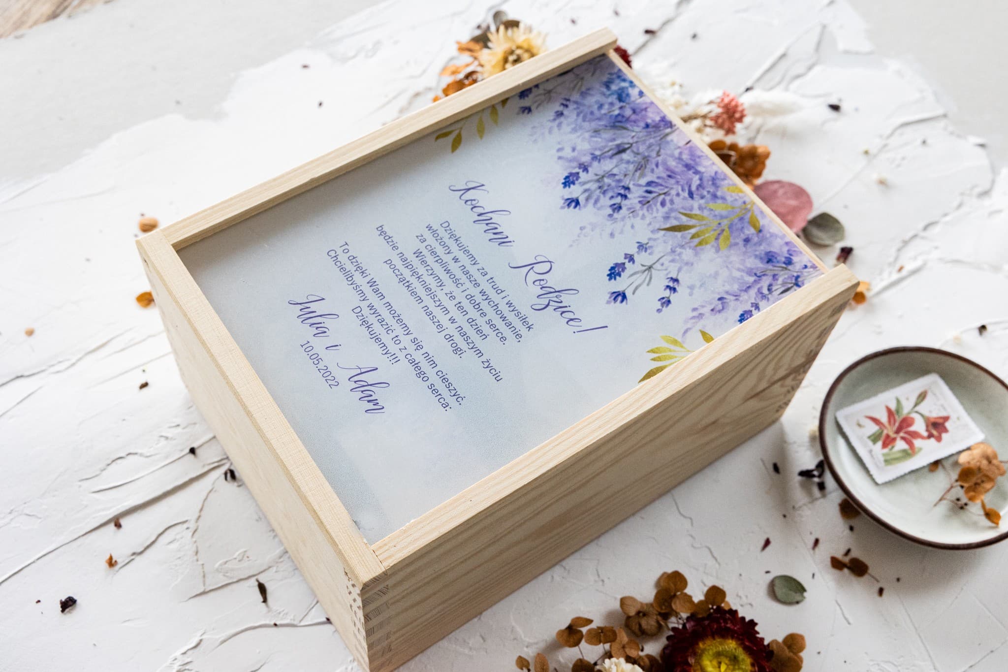 Elegante Geschenkbox mit Heidekraut und Sojakerzen | Dankeschön für Eltern | Rubin Nr. 5