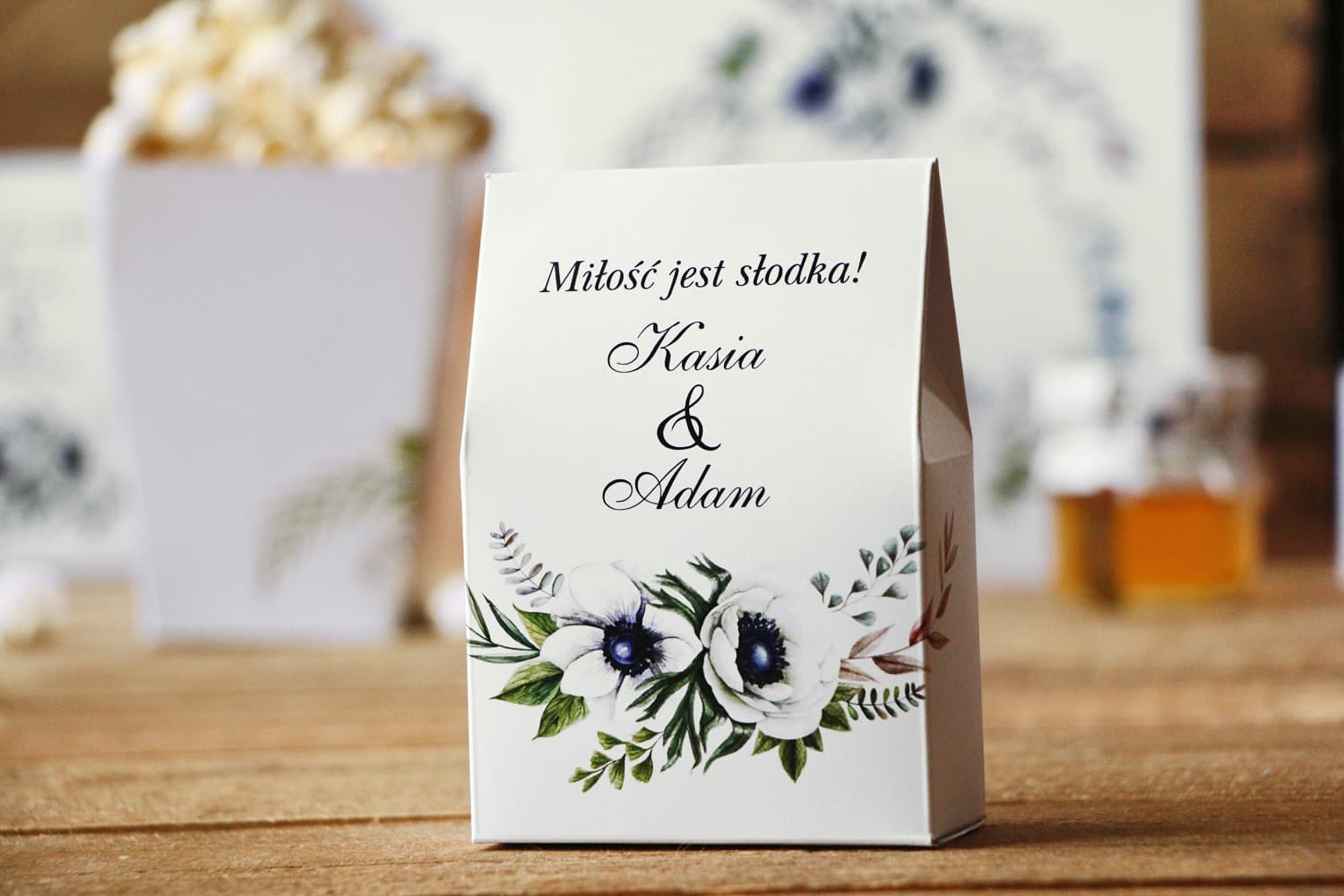 Geschenkschachteln für Gastgeschenke mit Anemonen | Hochzeitspräsente mit Süßigkeiten | Kollektion Kalia Nr. 3