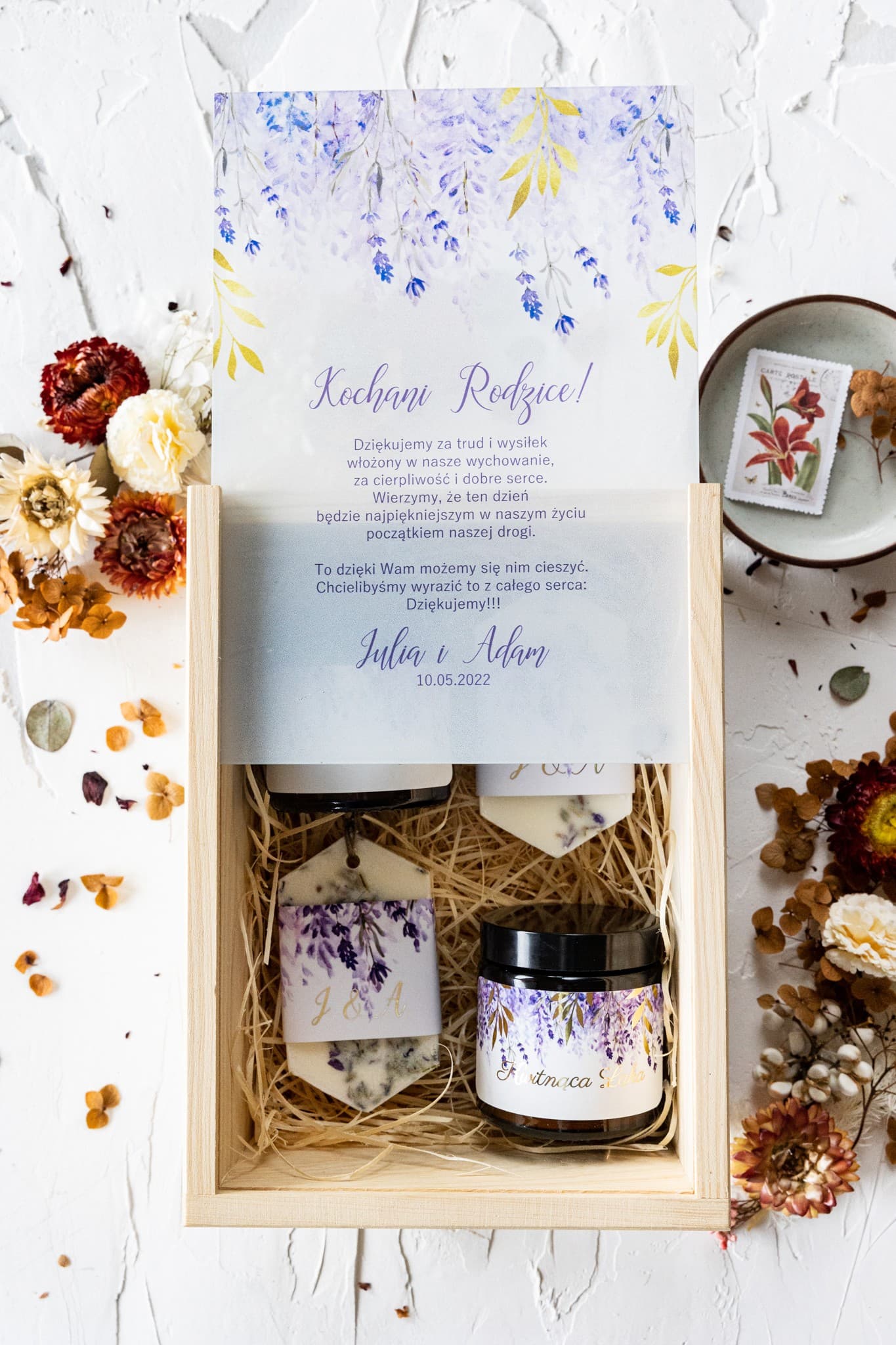 Elegant Heather Motif Gift Box with Soy Candles | Parents Thank You Gift | Rubin No. 5