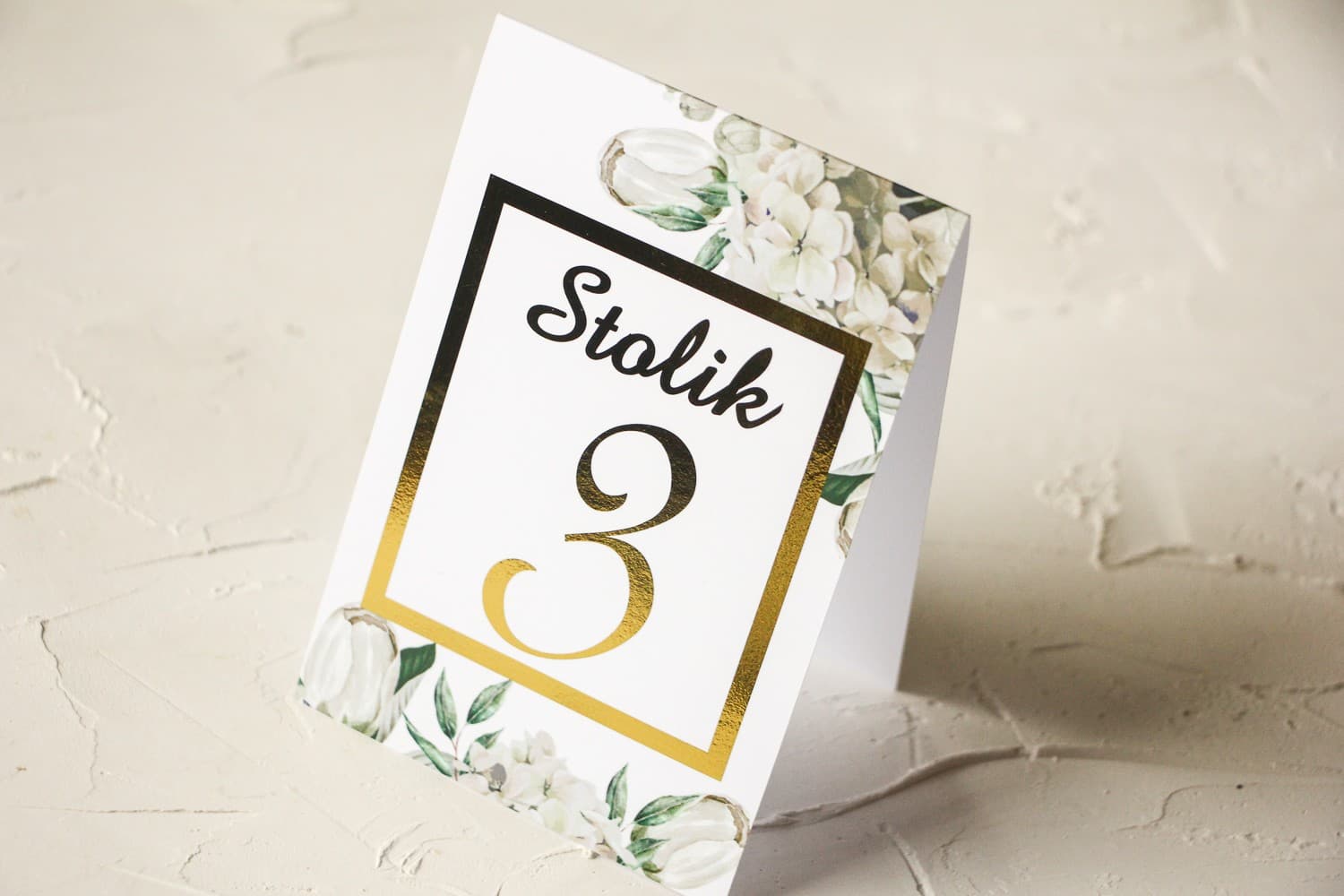 Gilded Table Numbers with Hydrangea and Tulips | Elegant Glamour Wedding Table Numbering | Avril No. 2