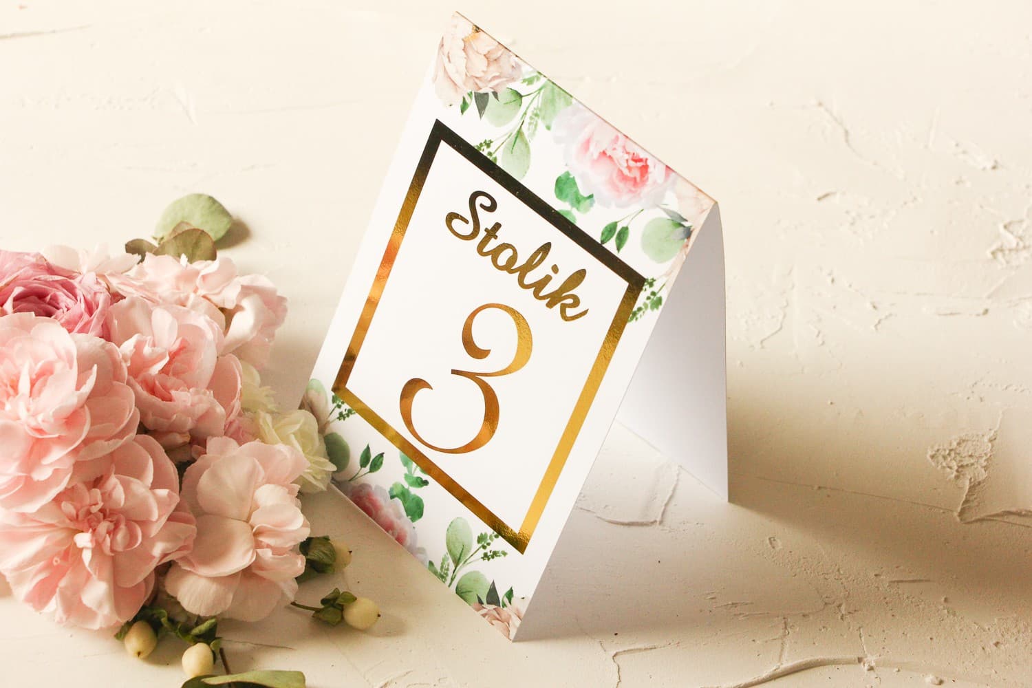 Gilded Pink Peony Wedding Table Numbers | Free-standing Table Cards | Avril No. 3