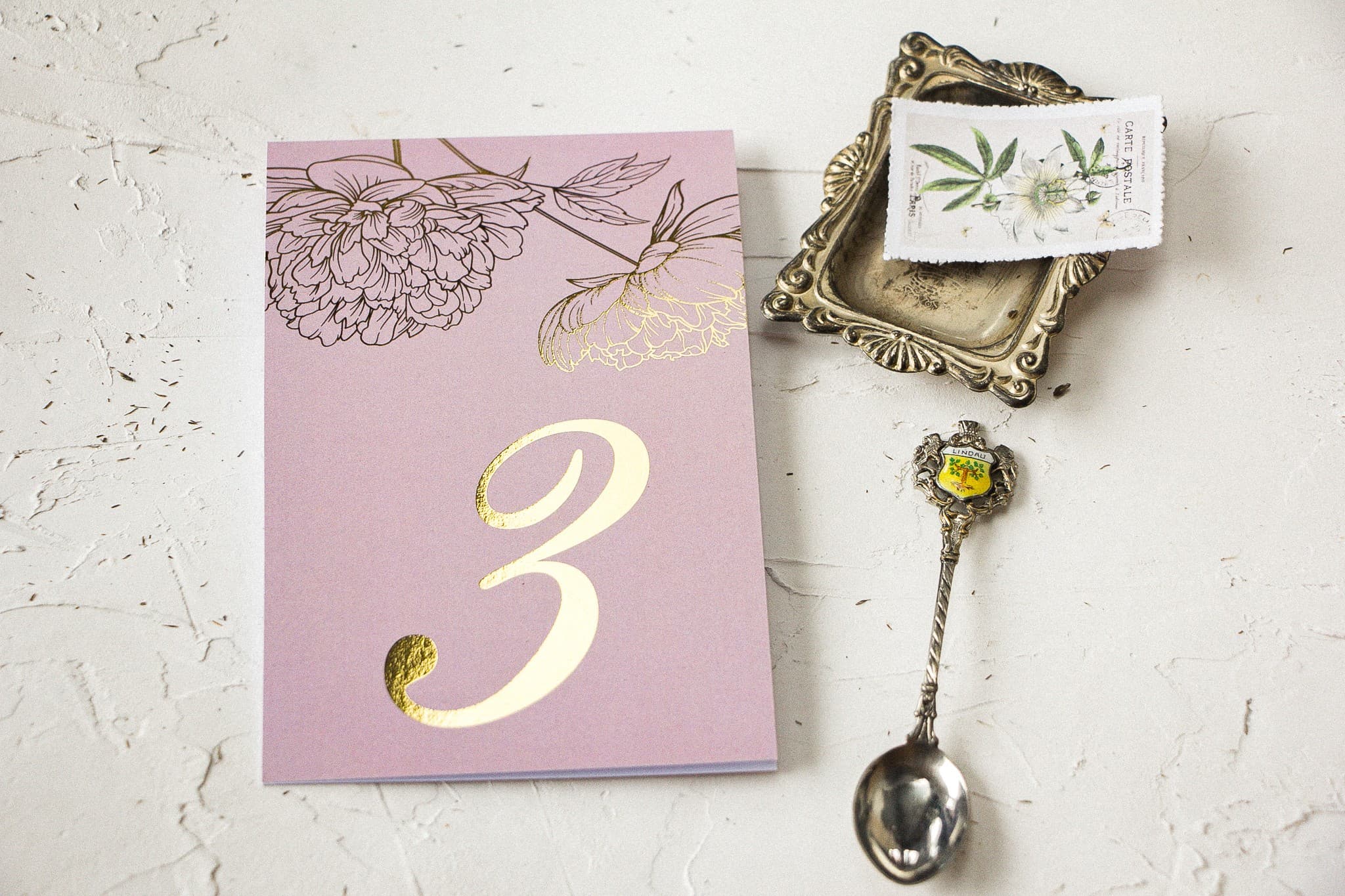 Gilded Peony Wedding Table Numbers | Elegant Pastel Floral Table Numbering | Design 4