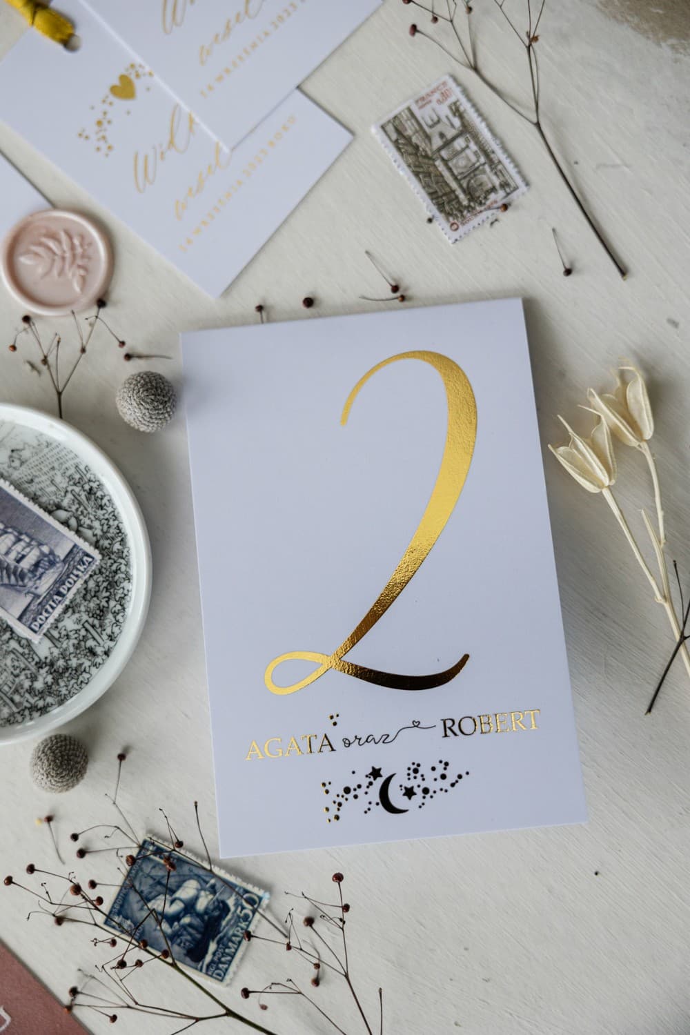 Elegant Gilded White Freestanding Wedding Table Numbers | Glamour Table Numbers | Simple No. 3
