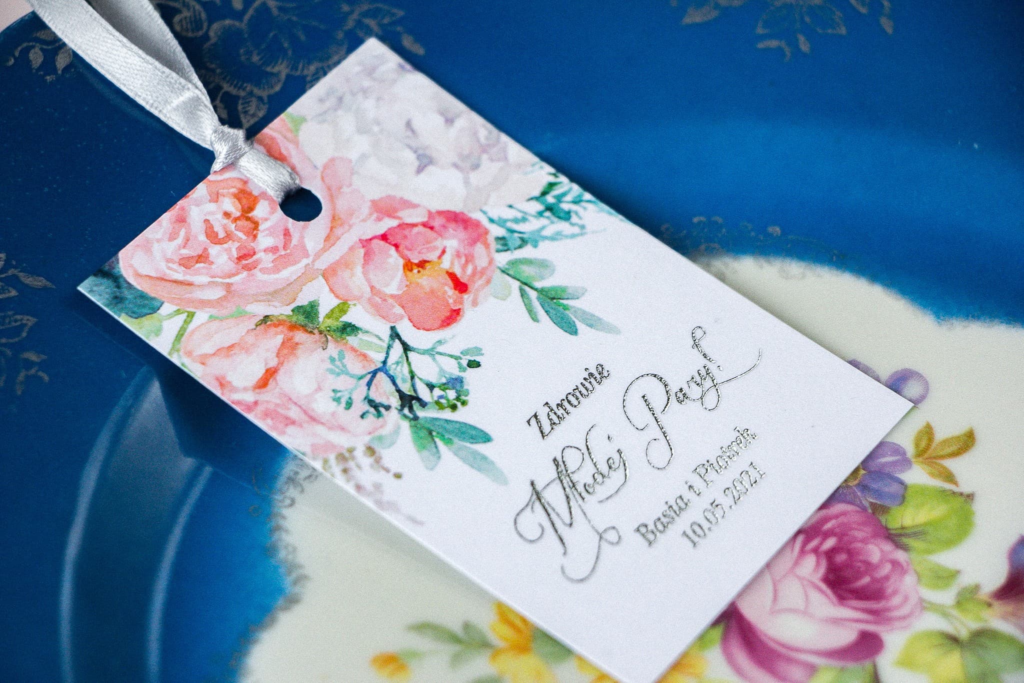 Silver-Foiled Peony Wedding Vodka Tags | Elegant Glamour Alcohol Tags | Pastel No. 8