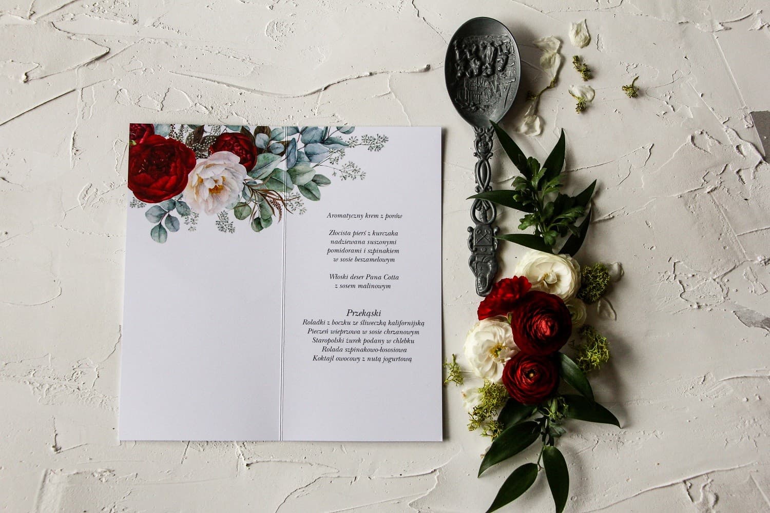 Glamour Silver-Foiled Wedding Menu with Peonies | Elegant Table Menu Card | Pastel No. 5 - 3