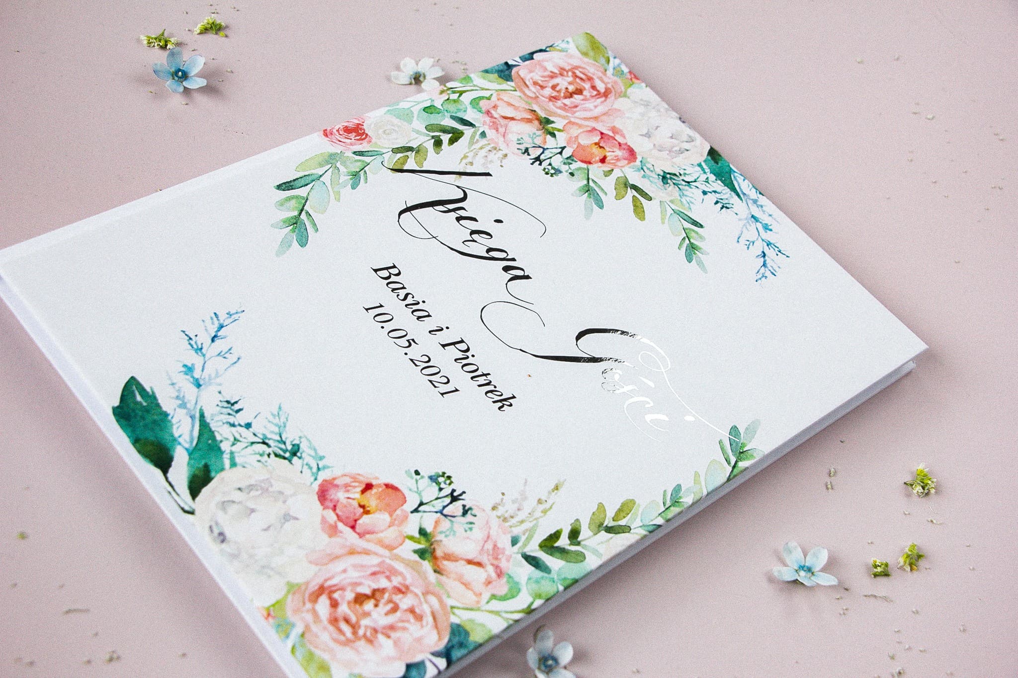 Silver Foil Wedding Guest Book Watercolor Flowers | Personalized Wedding Keepsake | Pastel No. 8 - 3