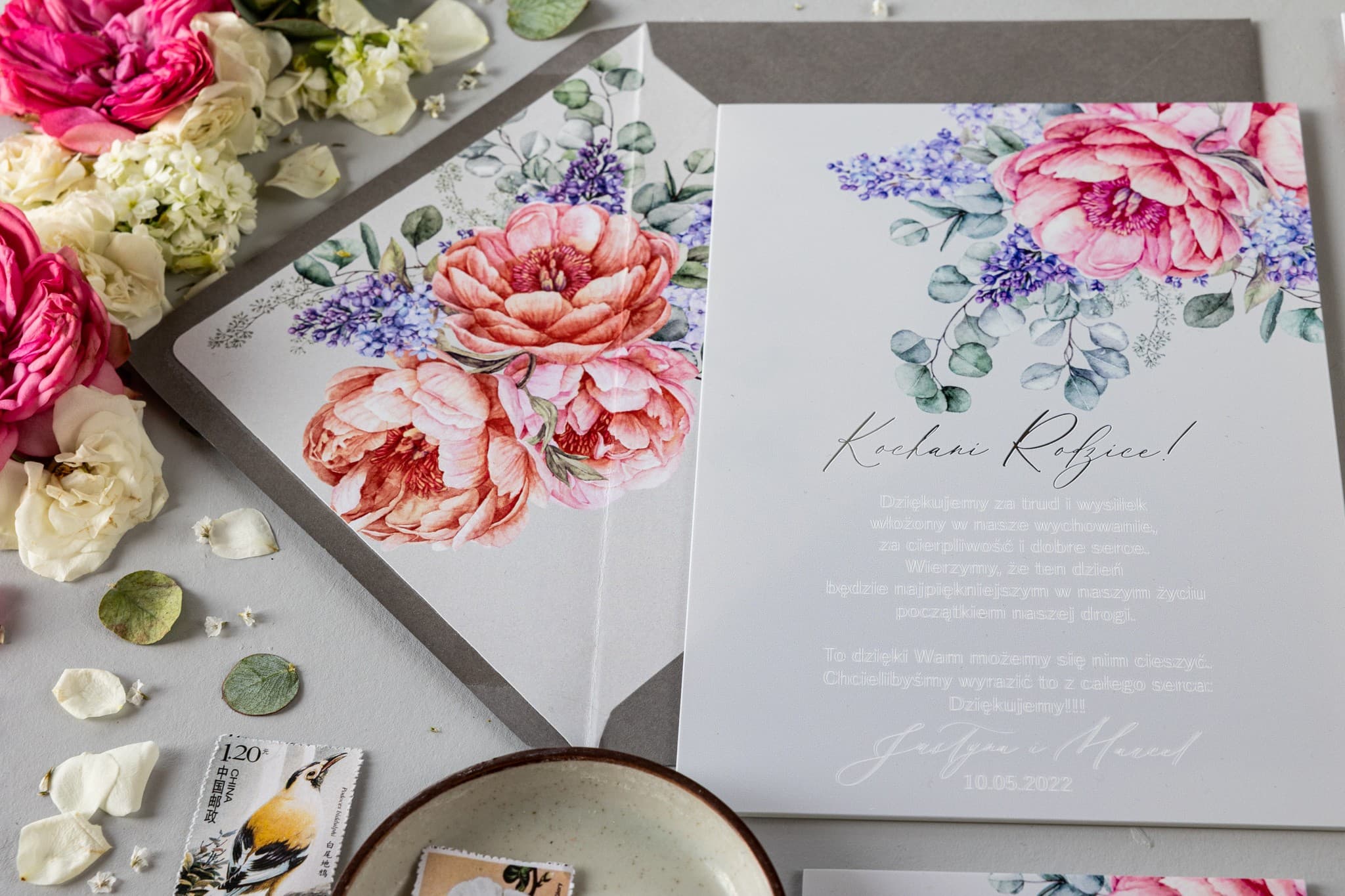 Elegant Glass Parents' Thank You Gift with Peonies | Wedding Gift for Mom and Dad | Soft No. 7