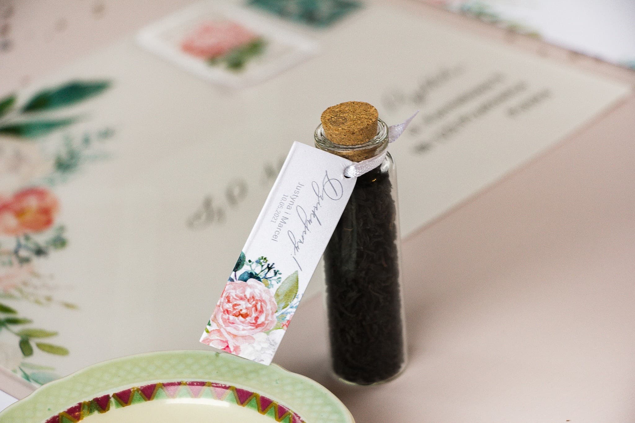 Loose Leaf Tea in a Glass Bottle Wedding Favour | Peony Motif Gift | Soft No. 1