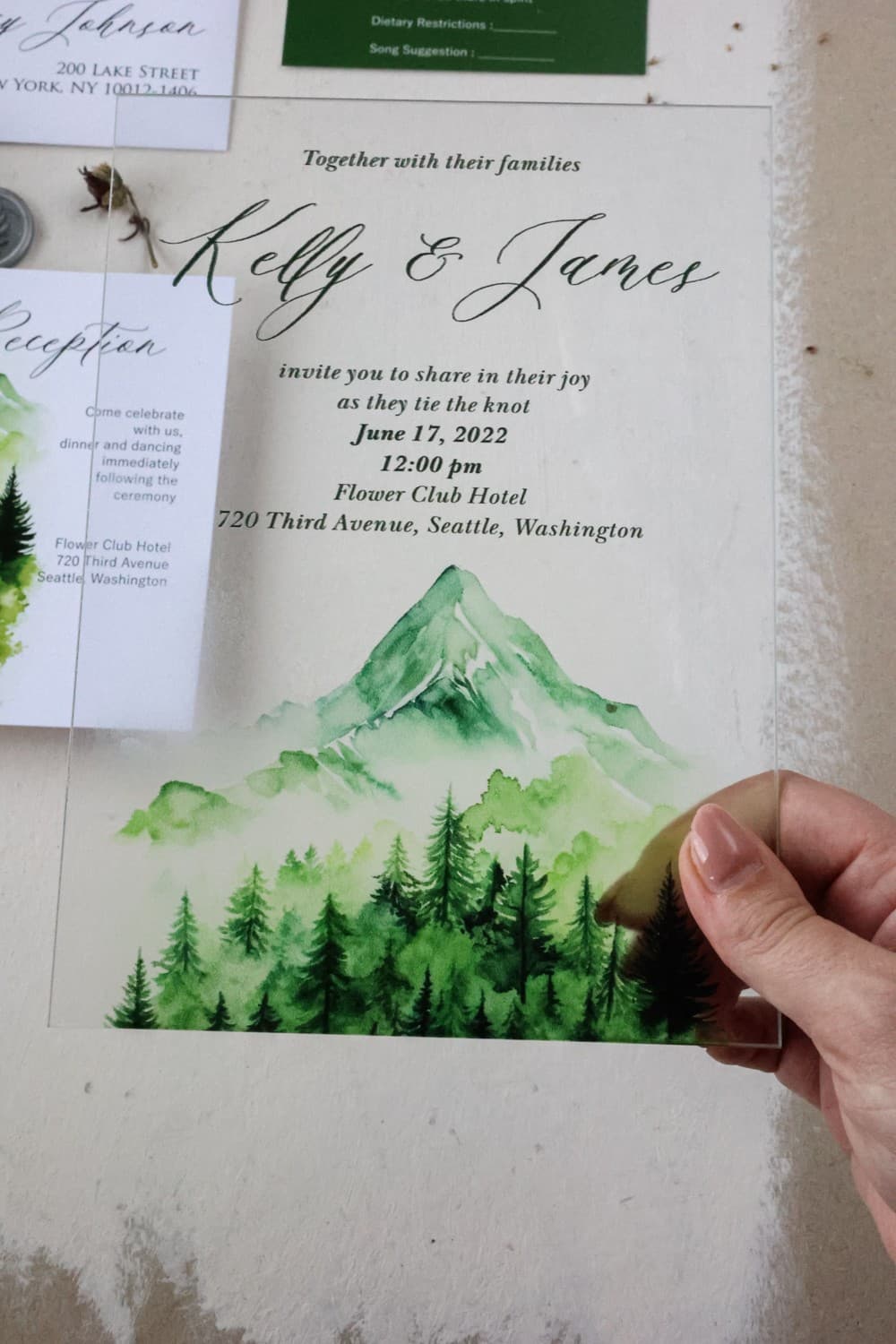 Korani No. 20 Wedding Invitation – Watercolor Mountains on Glass - 3