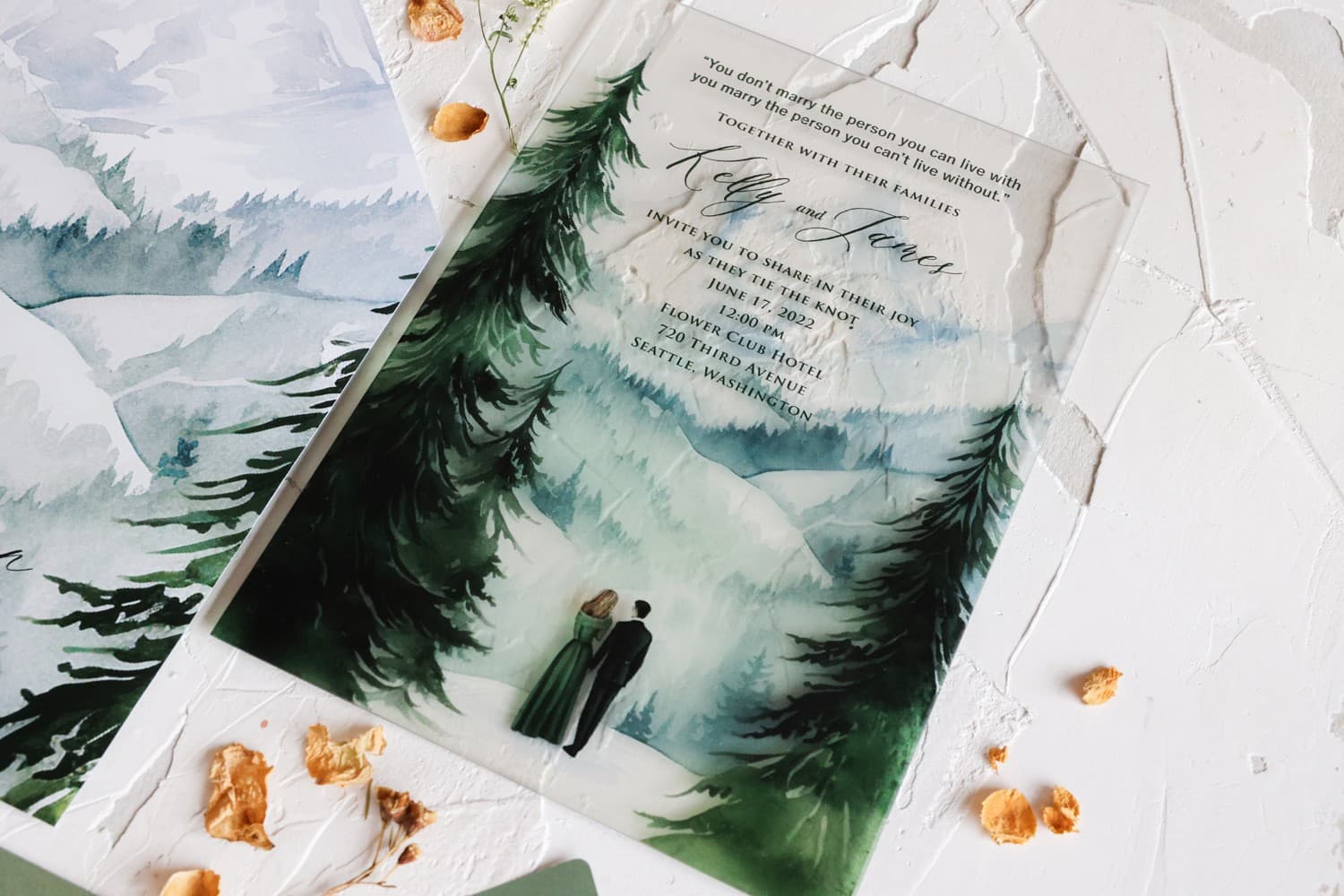 Bespoke Glass Invitation with Woodland Design | Luxury Wedding Stationery | Korani No. 21