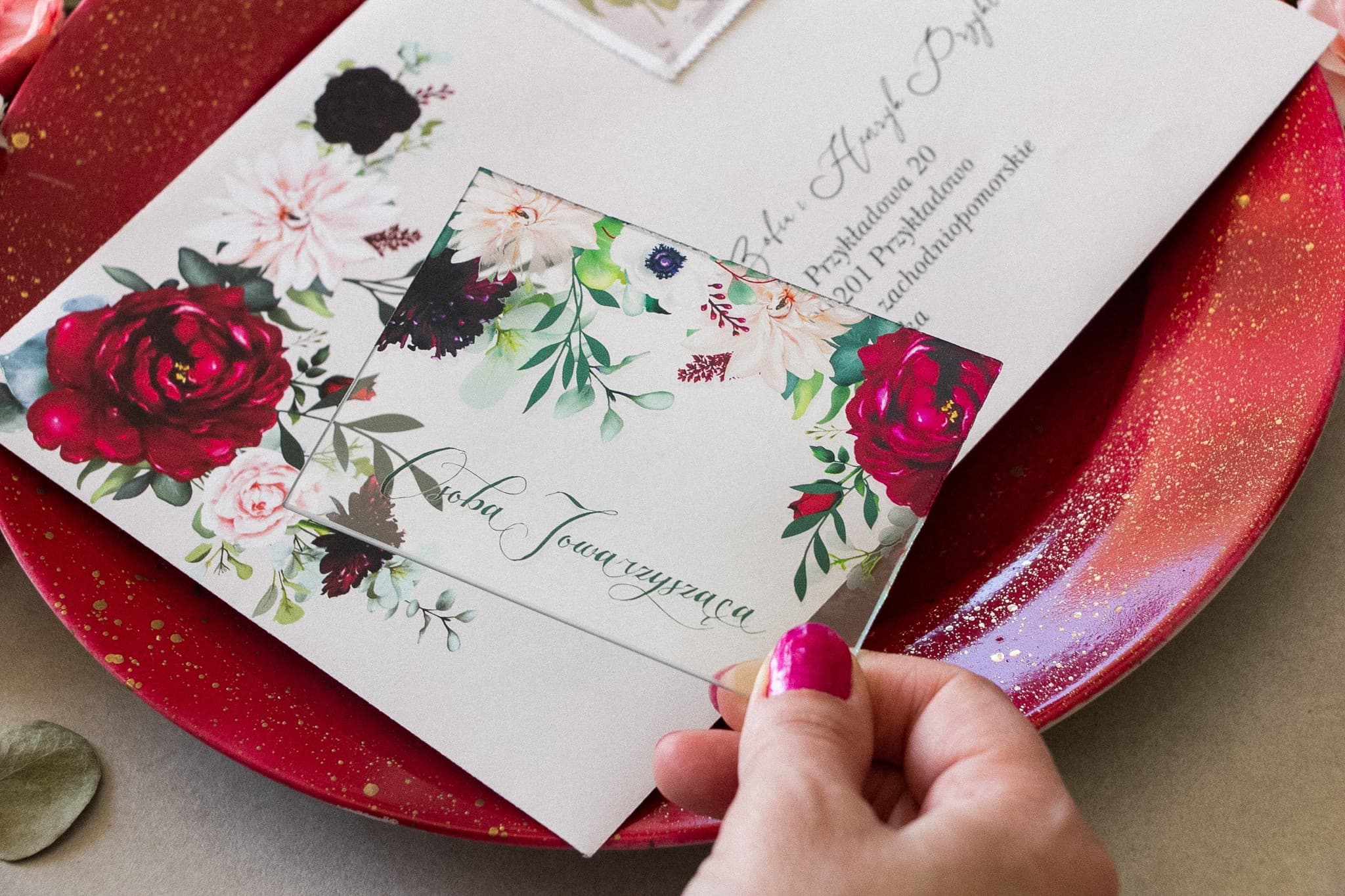 Korani No. 4 Glass Place Cards – Luxury Glass Table Cards with Dahlias and Anemones