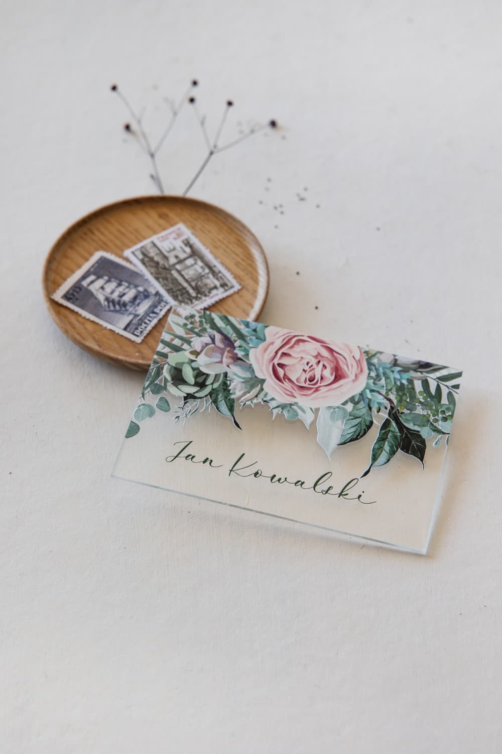 Glass Wedding Place Cards Korani No. 11 – Peony Motif Table Cards