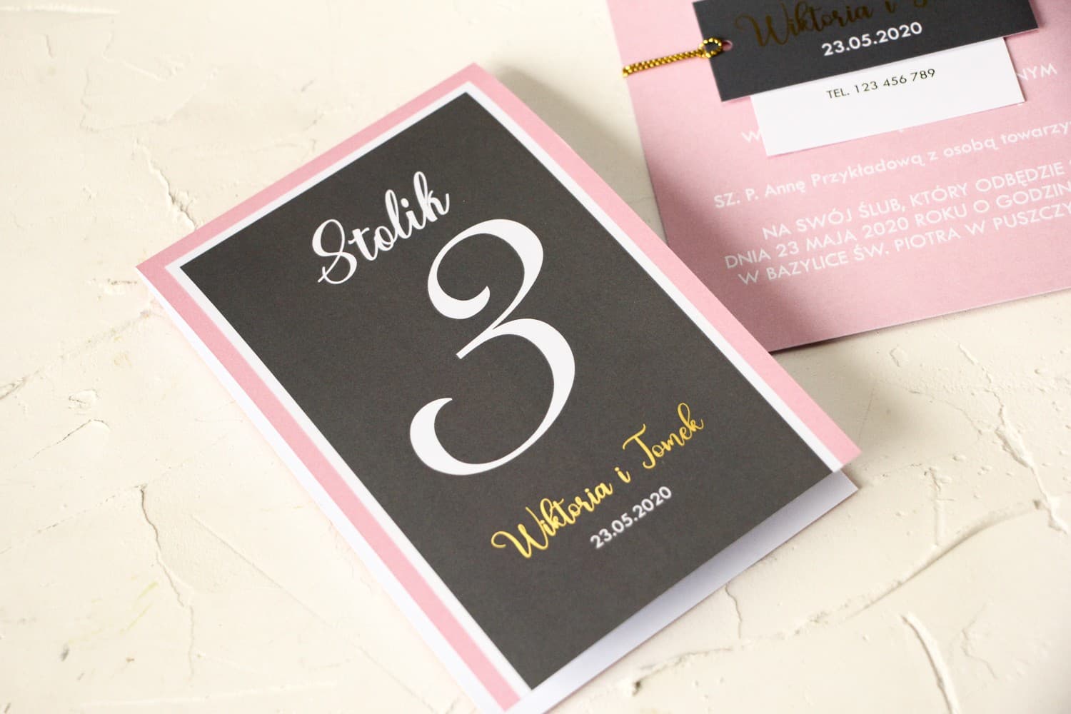 Gold Foil Table Numbers Powder Pink | Elegant Standing Wedding Numbers | Emerald No. 2