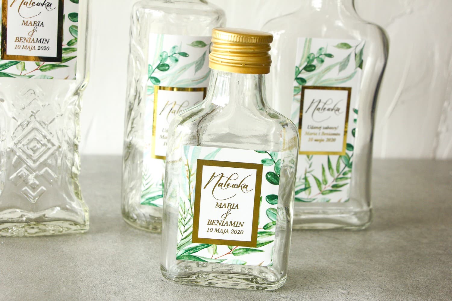Gold Foiled Wedding Liqueur Bottles with Label | Glamour Wedding Favours | Flores No. 3 - 3
