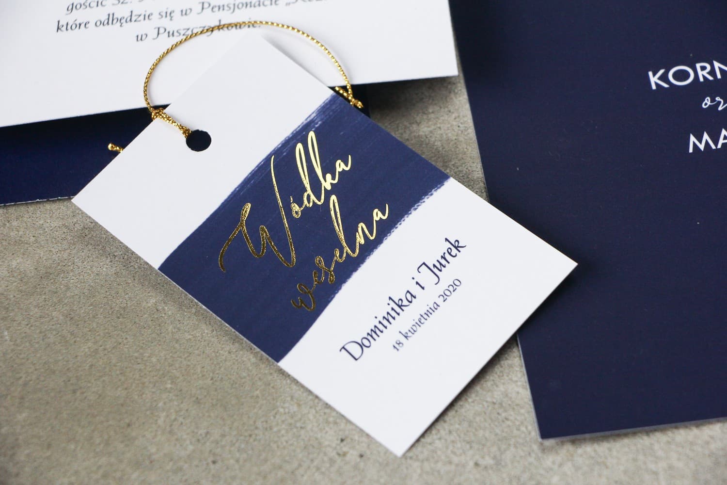 Gold Foiled Navy Blue Watercolour Wedding Bottle Tags | Elegant Alcohol Labels | Verte No. 3