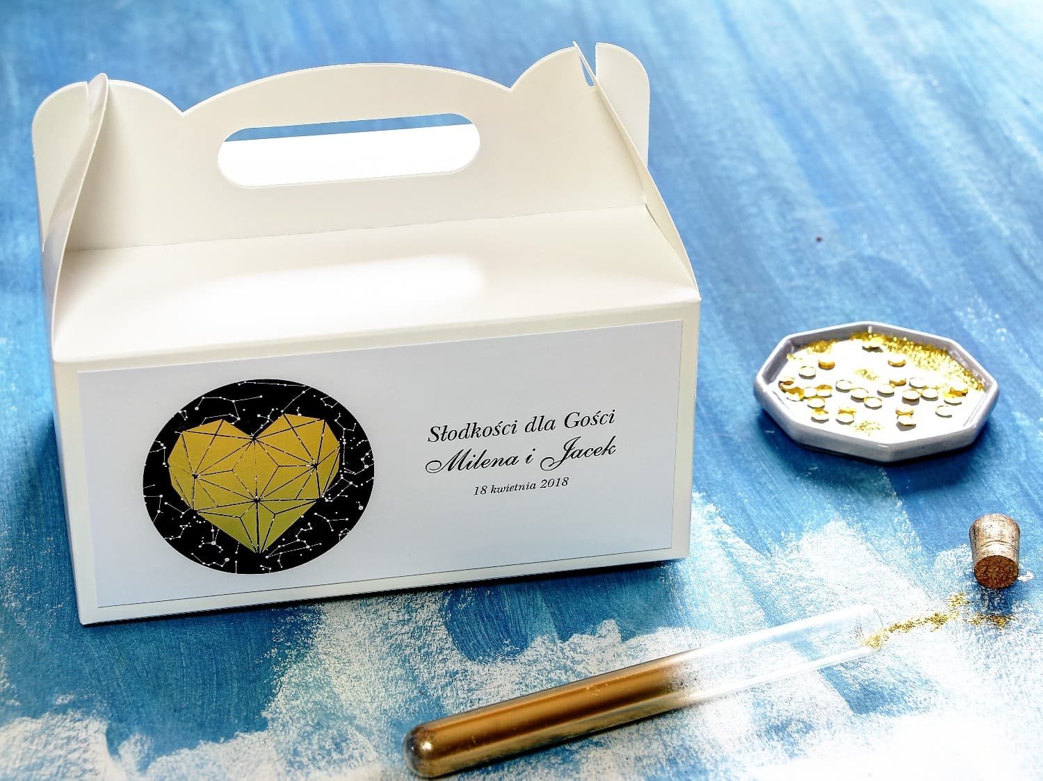 Gold Foiled Wedding Cake Box with Handle | Elegant Guest Packaging | Moonlit Night No. 2