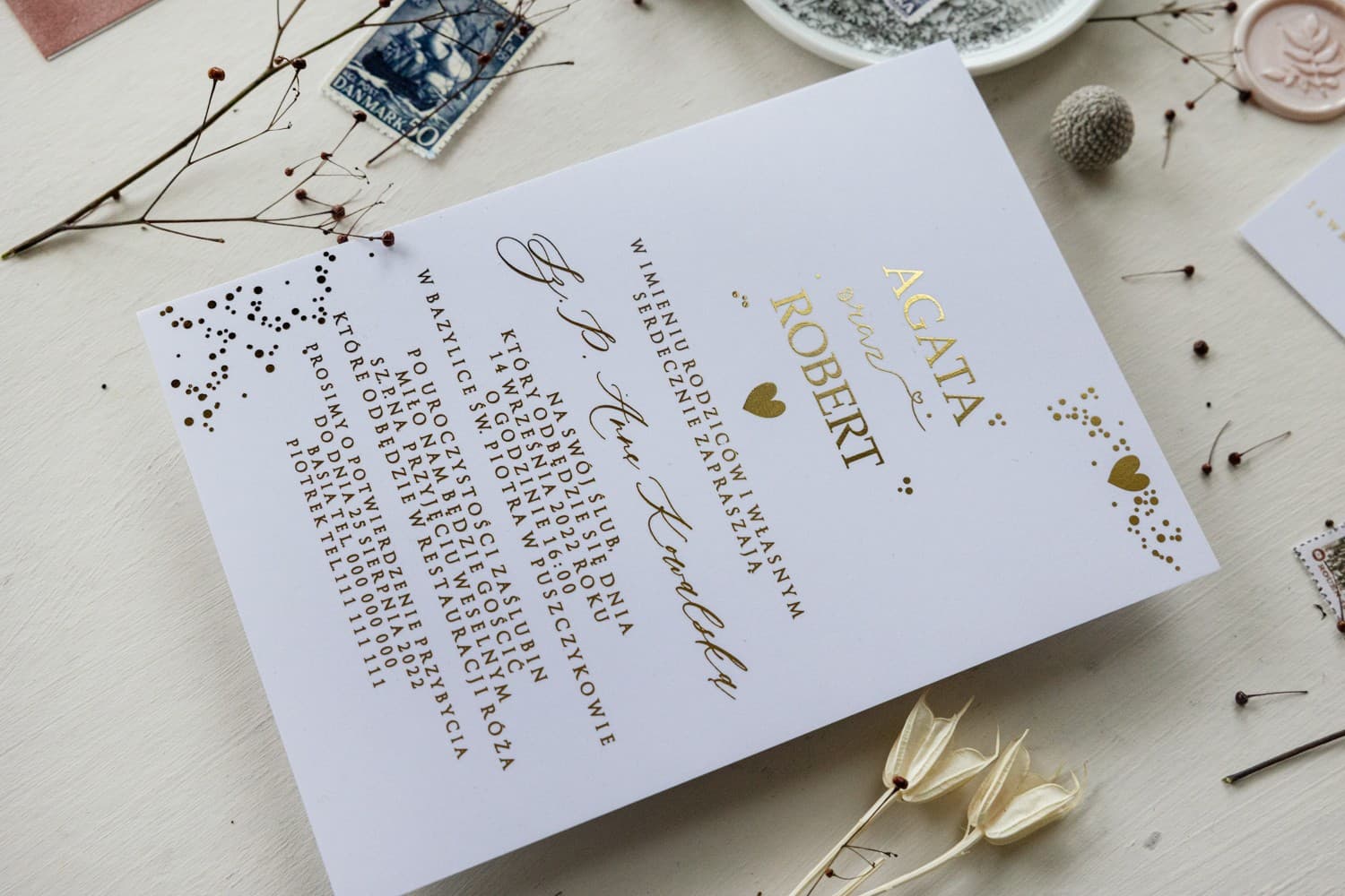 Minimalist Wedding Invitations Simple No. 3 – Gold Foiled & Watercolours - 3