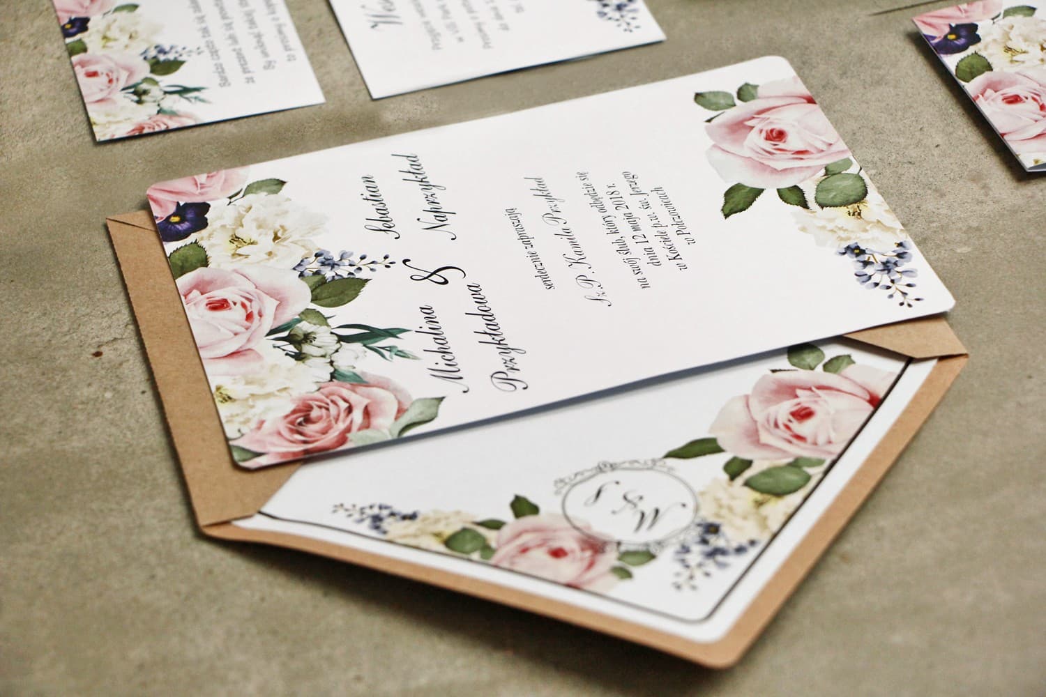 Sorento No. 1 Wedding Invitations – Pastel Roses and Gold Detailing - 3