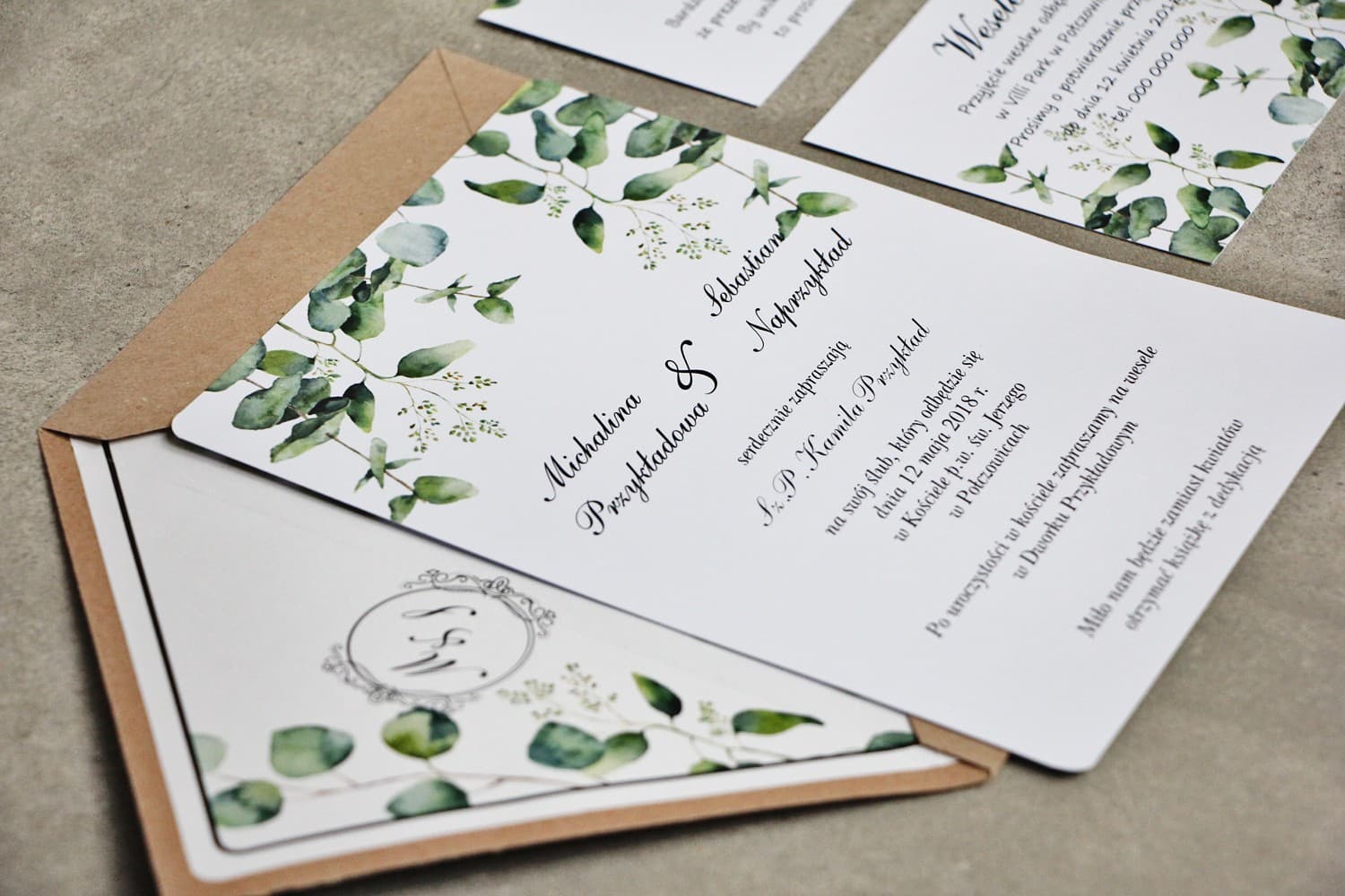 Gold Foiled Eucalyptus Wedding Invitations in Modern Style – Sorento No. 9 - 2