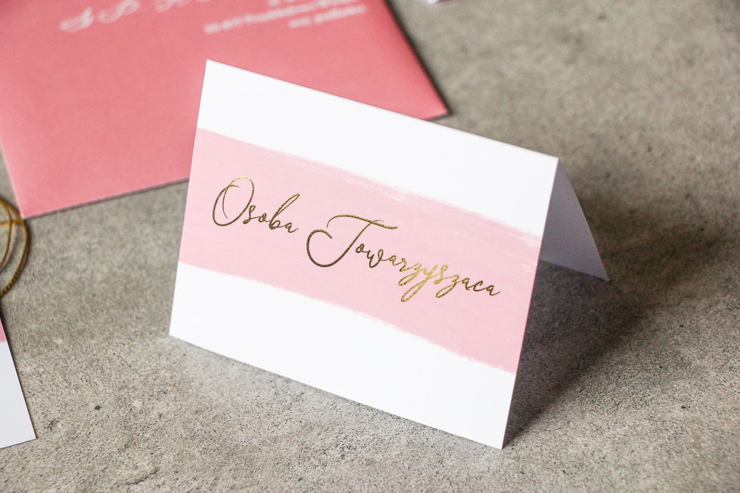 Verte No. 2 Wedding Place Cards – Gold Foiled Name Cards with Pink Watercolor