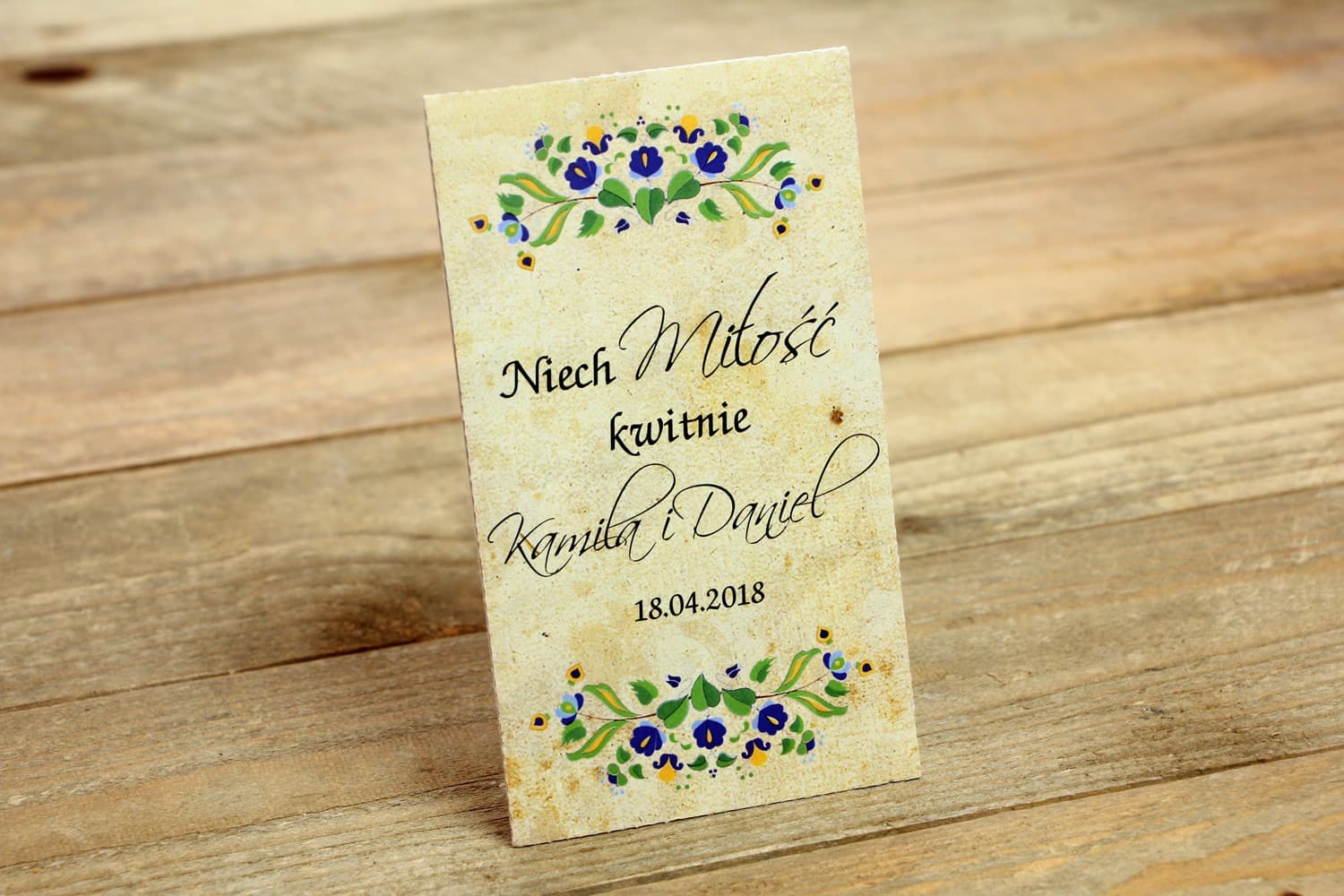 Graines Folk - cadeaux invités mariage - motif kachoube avec prédominance de bleu et vert
