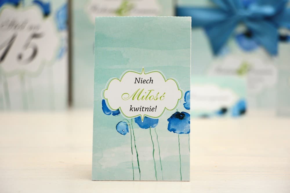 Remerciements pour invités de mariage - graines de Myosotis - Felicja n° 18 - Coquelicots bleuet - accessoires floraux