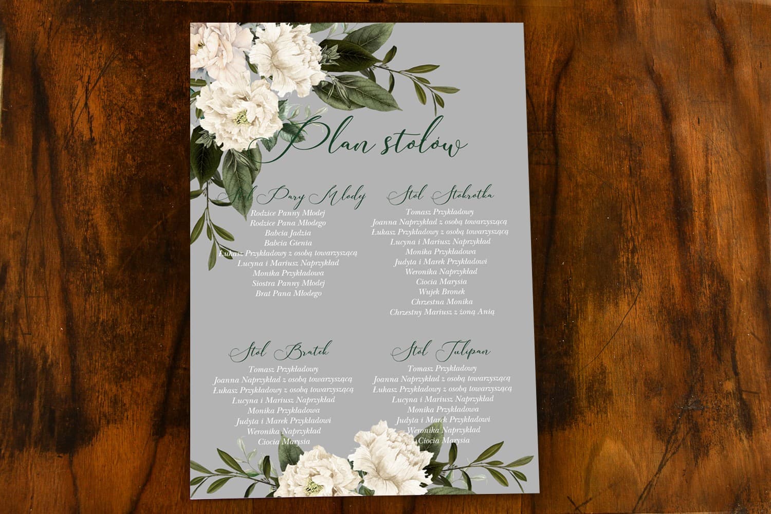 Elegant Grey Wedding Table Plan with Peonies | Glamour Seating Chart | Soreli No. 1