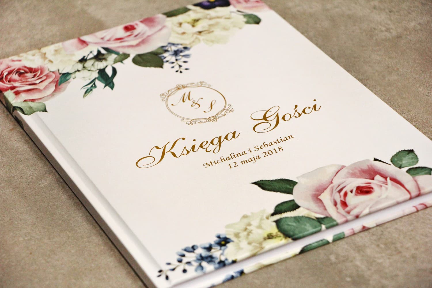 Elegant Gilded Wedding Guest Book with Flowers | Personalized Wedding Keepsake | Sorento No. 1