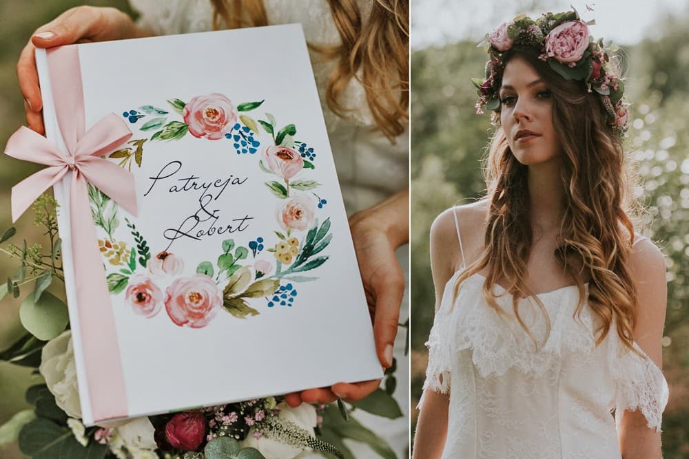 Watercolor Floral Guest Book with Gold Accents and Ribbon | Personalized A4 Wedding Guest Book | Watercolors No. 13
