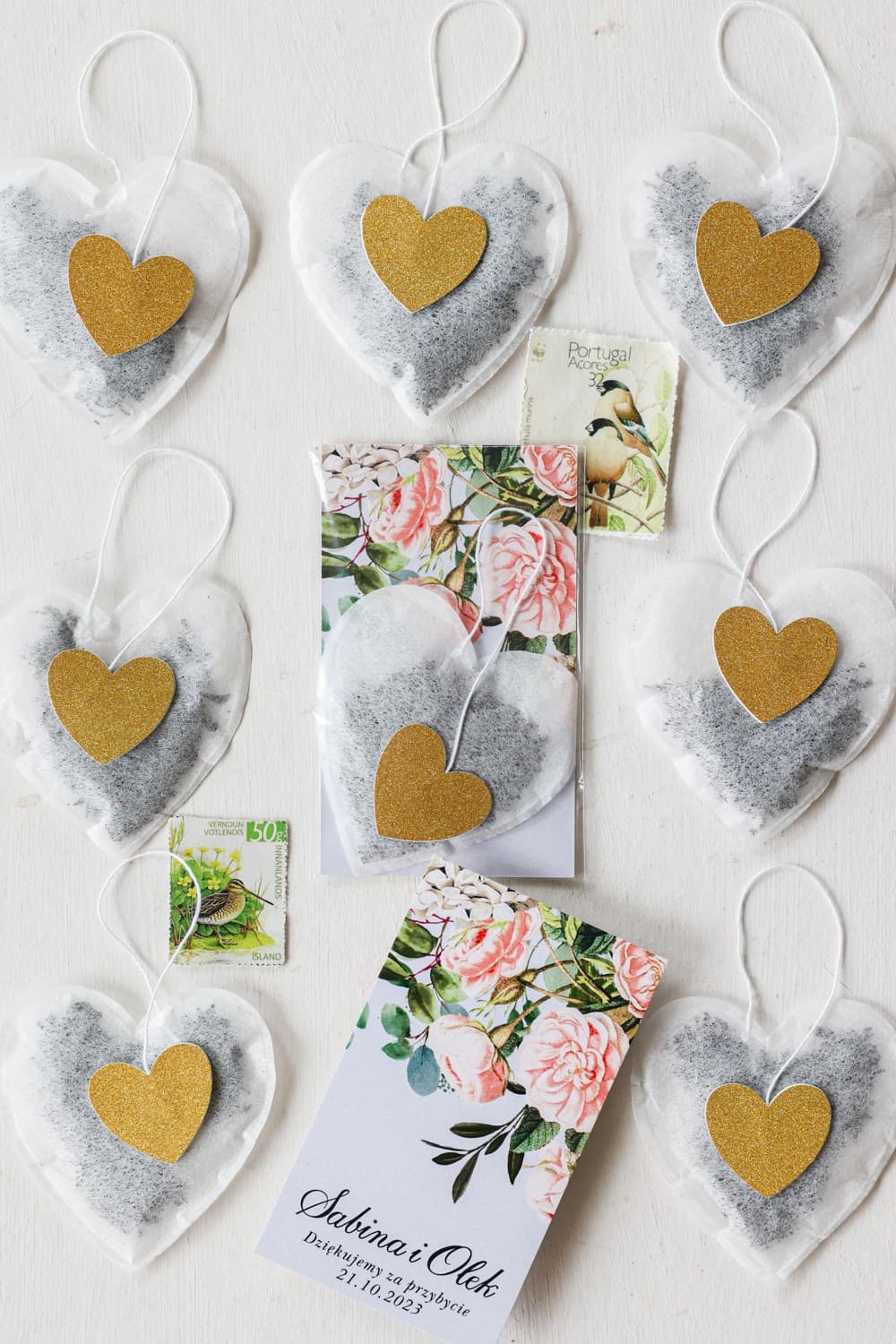 Personalized Heart Tea Favour, Blush Roses | Wedding Guest Favours | Szafirowe No. 2