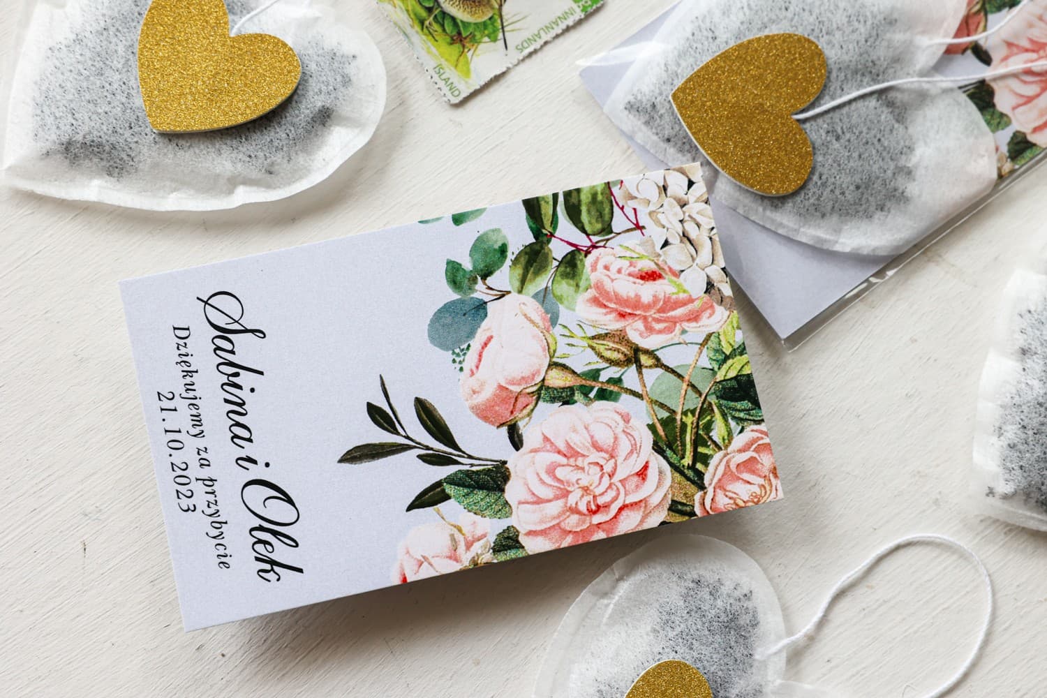 Personalized Heart Tea Favour, Blush Roses | Wedding Guest Favours | Szafirowe No. 2 - 3