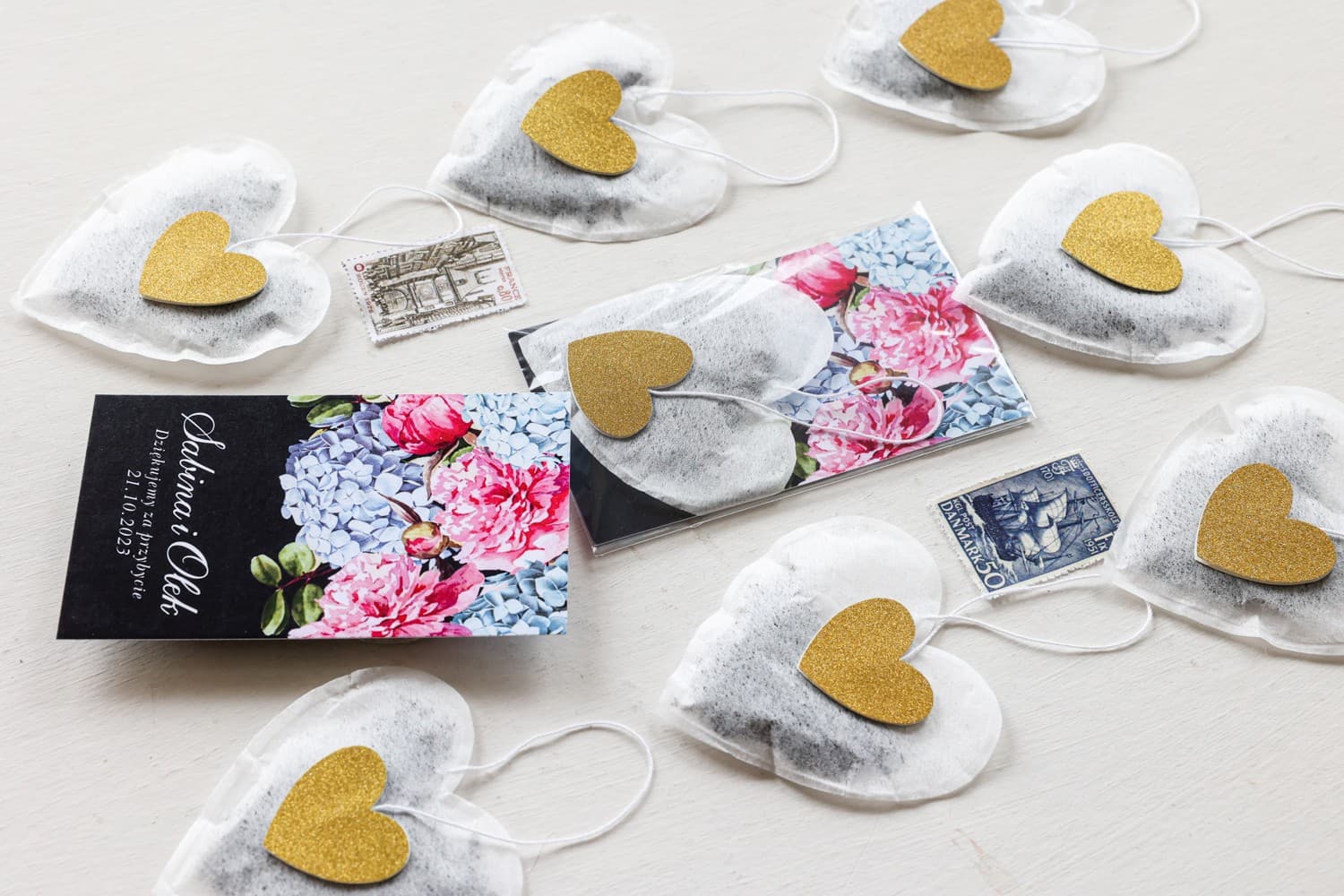 Heart Tea Favour, Peony Flowers | Elegant Wedding Guest Gifts | Szafirowe No. 5 - 3