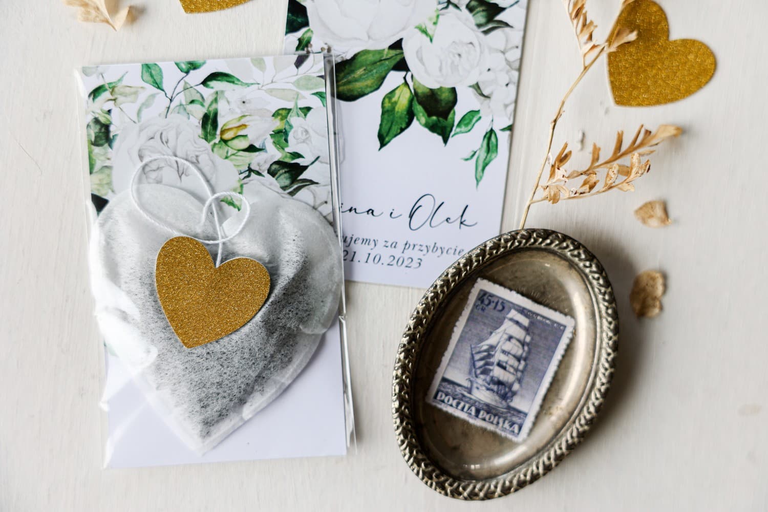 Wedding Favour Heart Tea with Pink Peonies - Rubin 11