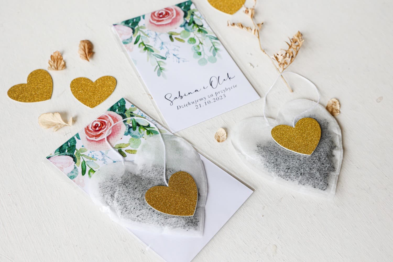 Wedding Favours Heart-Shaped Tea Burgundy Flowers - Rubin No. 2 - 3