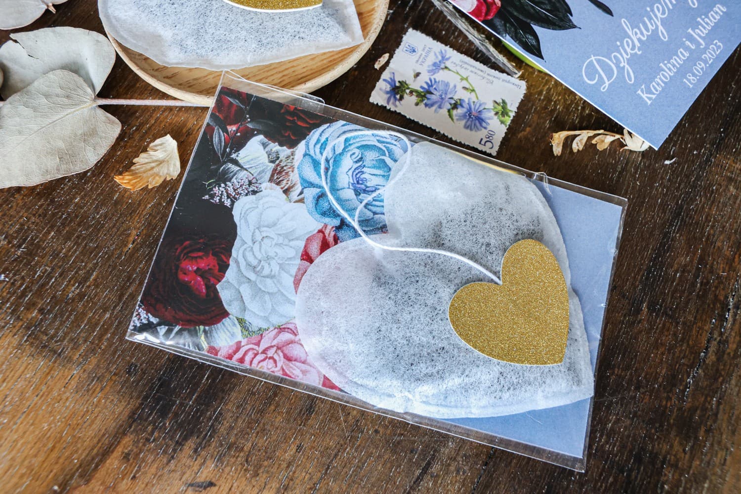 Gastgeschenk Herz-Tee mit Pfingstrosen Dusty Blue | Personalisierte Hochzeitsgeschenke | Eteryczne Nr. 4 - 2