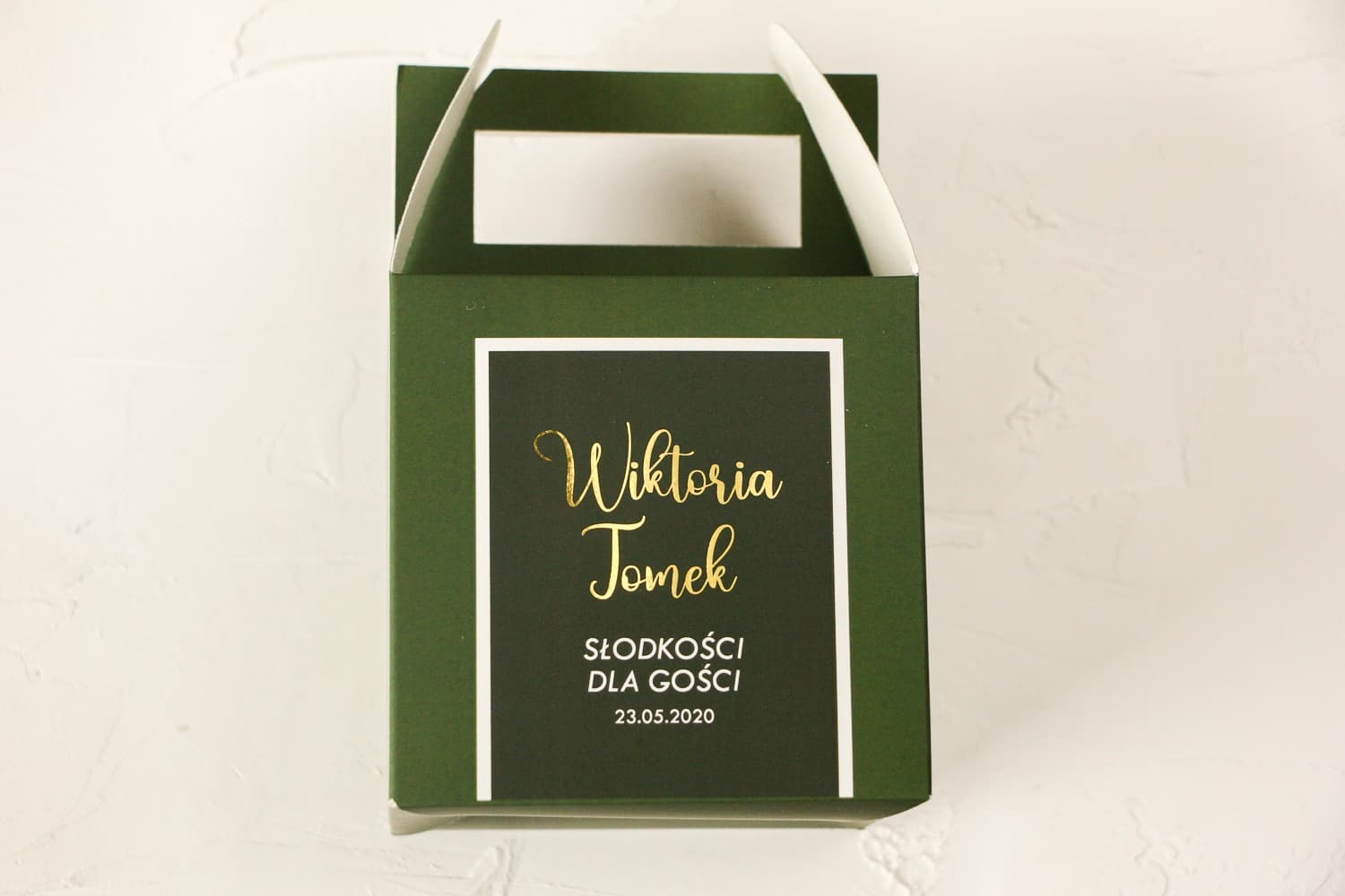 Elegante Kuchenschachtel zur Hochzeit Goldprägung Salbeigrün | Gastgeschenke | Emerald Nr. 3