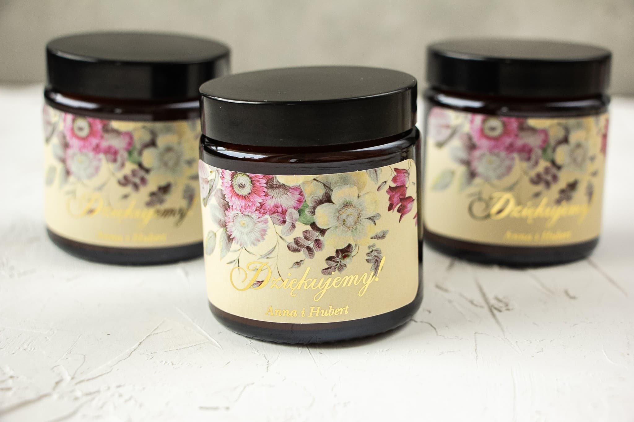 Sojakerze Szafirowe Nr. 1 – Goldfolierung Vintage-Bouquet und Dankeschön für Gäste - 3