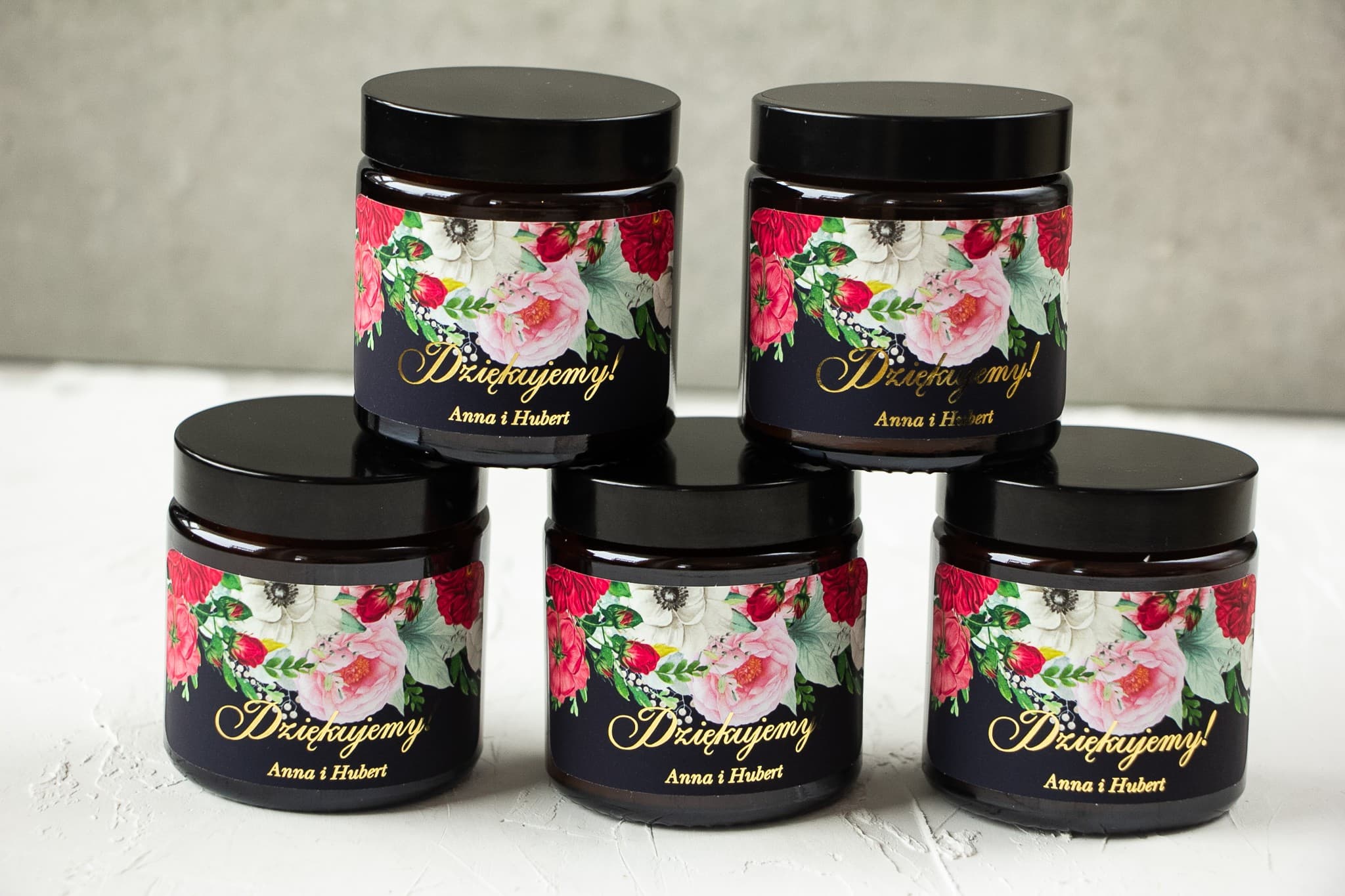 Sojakerze Szafirowe Nr. 4 – Goldfolierung mit Pfingstrosen und Dankeschön für Gäste - 2