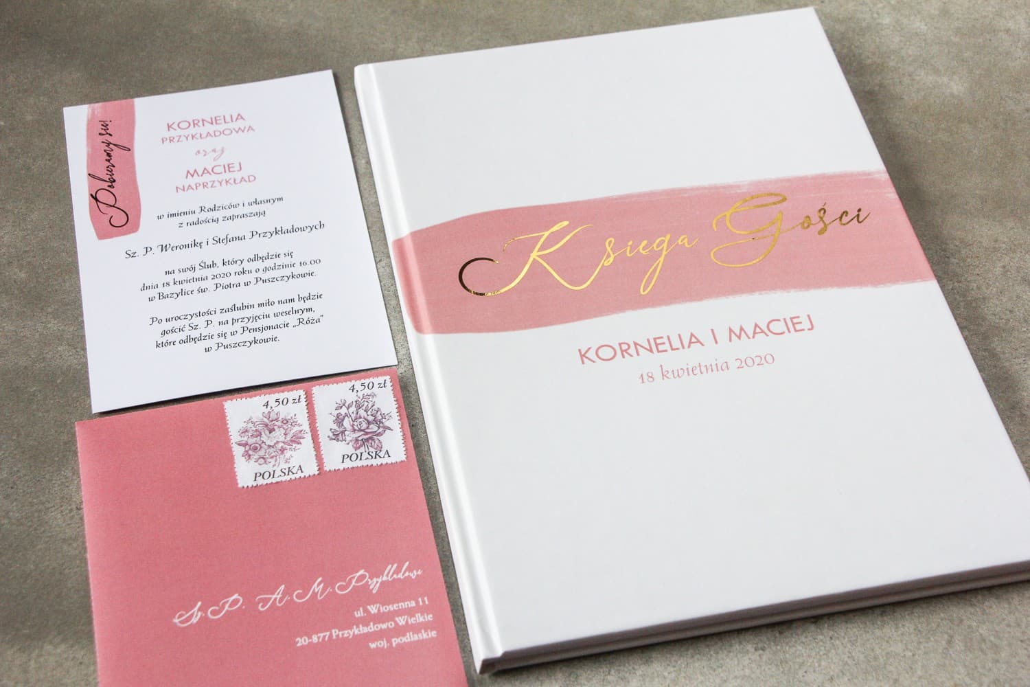 Goldgeprägtes Gästebuch A4 mit rosa Akzent | Personalisiertes Hochzeitsalbum | Verte Nr. 2