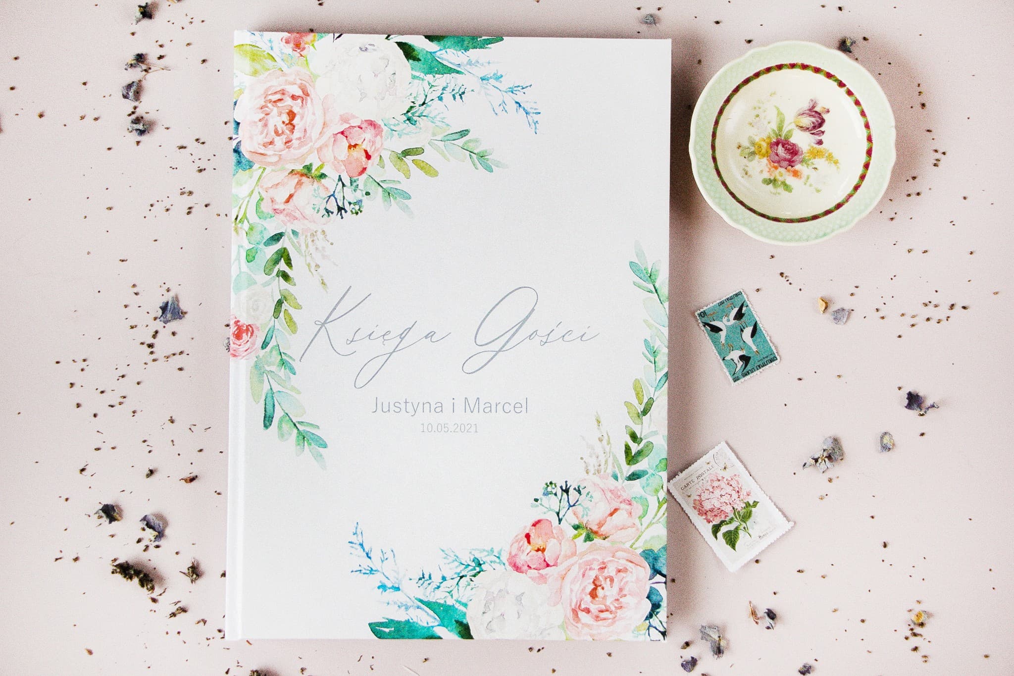 Gästebuch mit Hochzeitsfragen und Pfingstrosen | Personalisiertes Hochzeitsandenken A4 | Soft Nr. 1 - 3