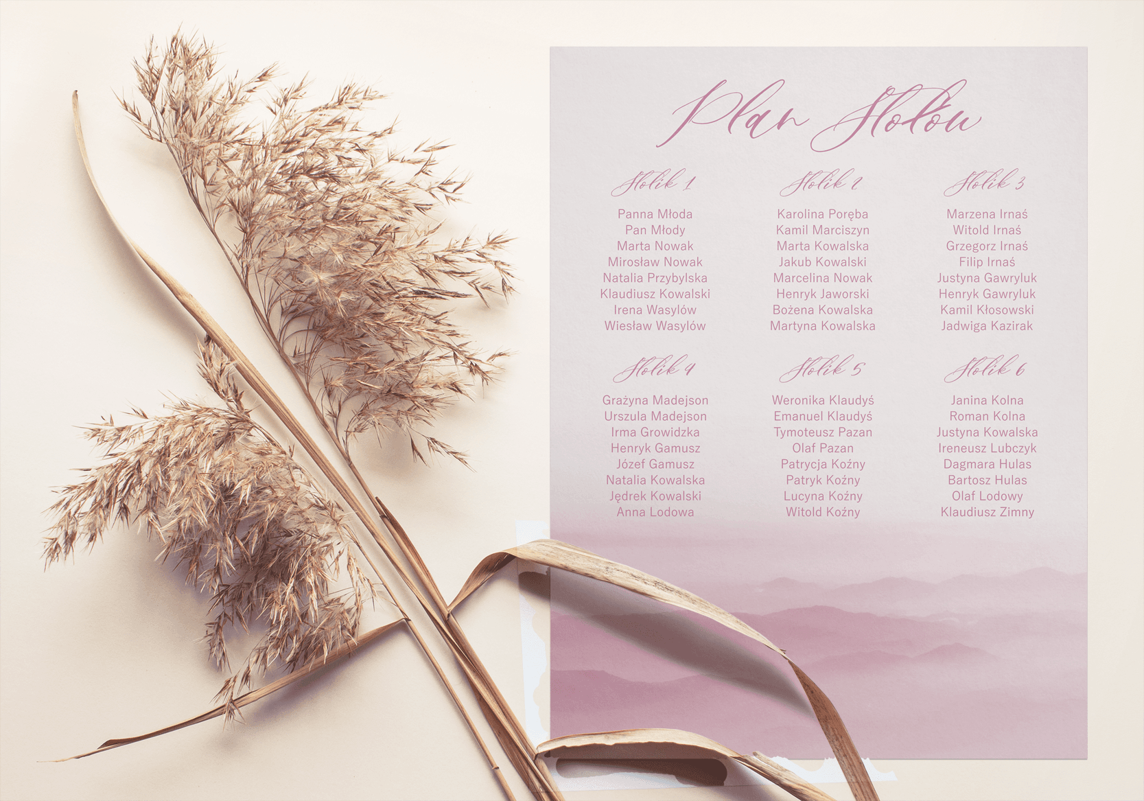 Hochzeits-Sitzplan Rosa Aquarell | Gästetafel, Tischplan Hochzeit | Opal Nr. 5