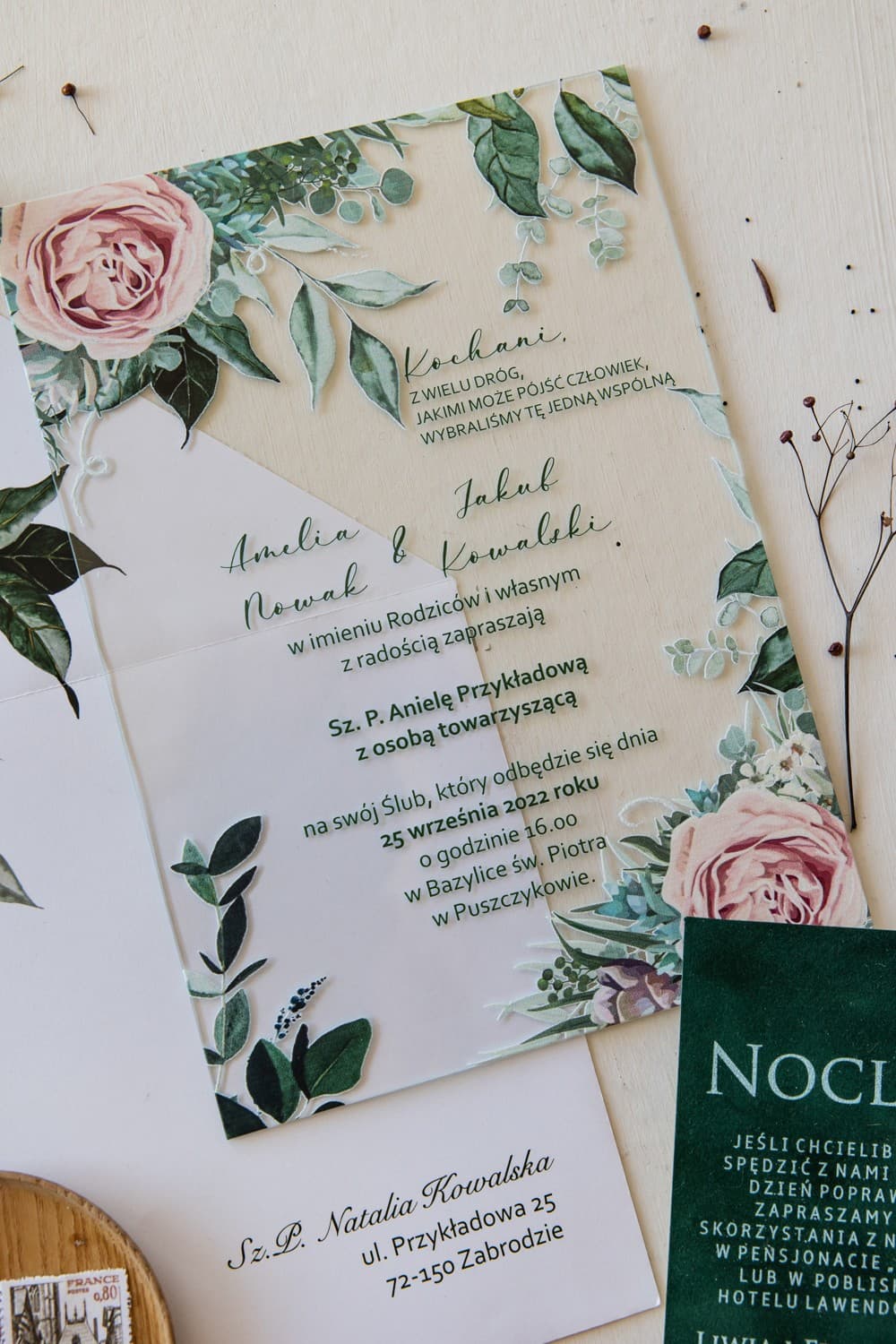 Hochzeitseinladungen auf Glas Korani Nr. 11 – Rosa Pfingstrosen