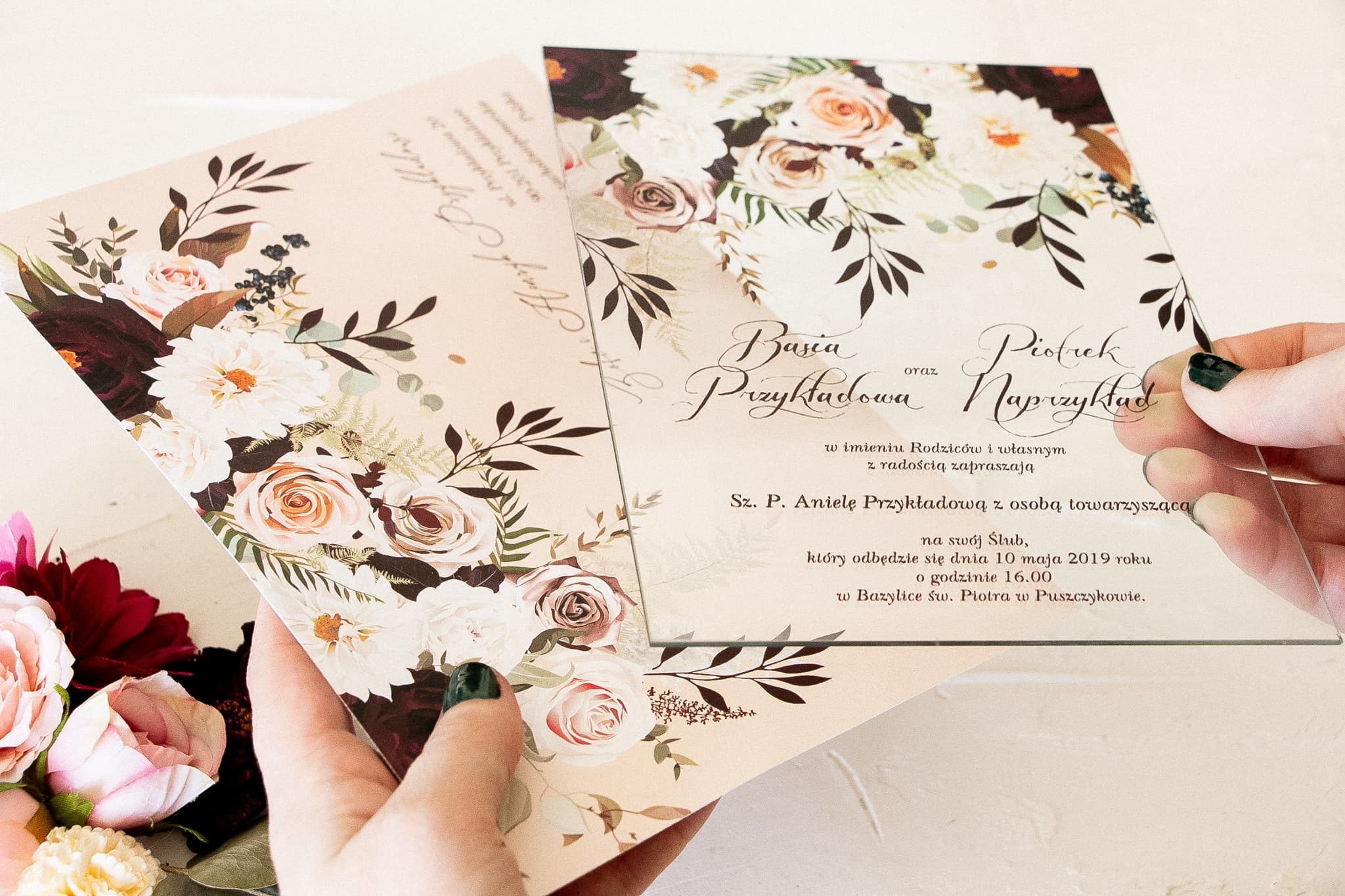 Hochzeitseinladungen auf Glas Korani Nr. 2 – Herbstliche Dahlien