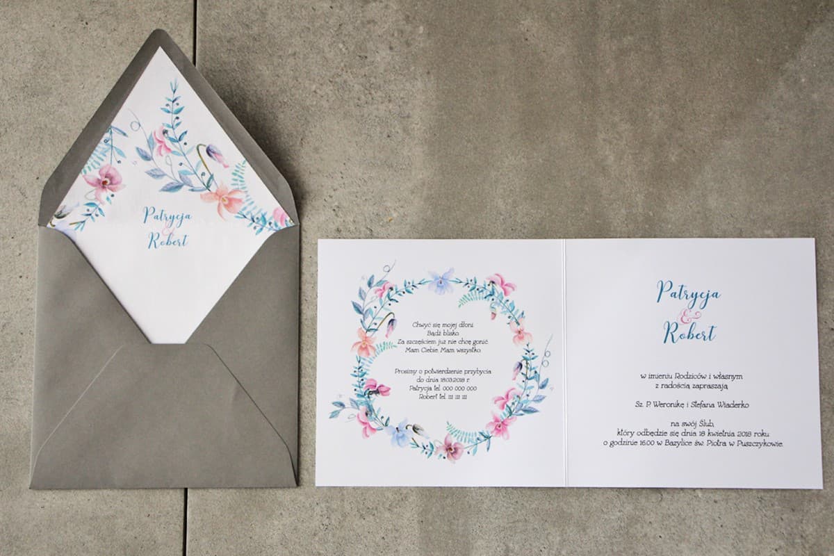 Hochzeitseinladungen Cykade Nr. 8 – Goldprägung und pastellfarbene Veilchen - 2