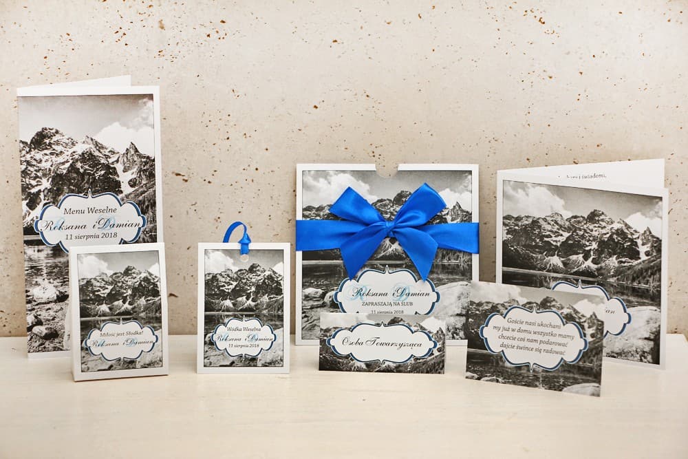 Hochzeitseinladungen Berge Tatra im Etui, Schwarz-Weiß Glamour – Felicja 21