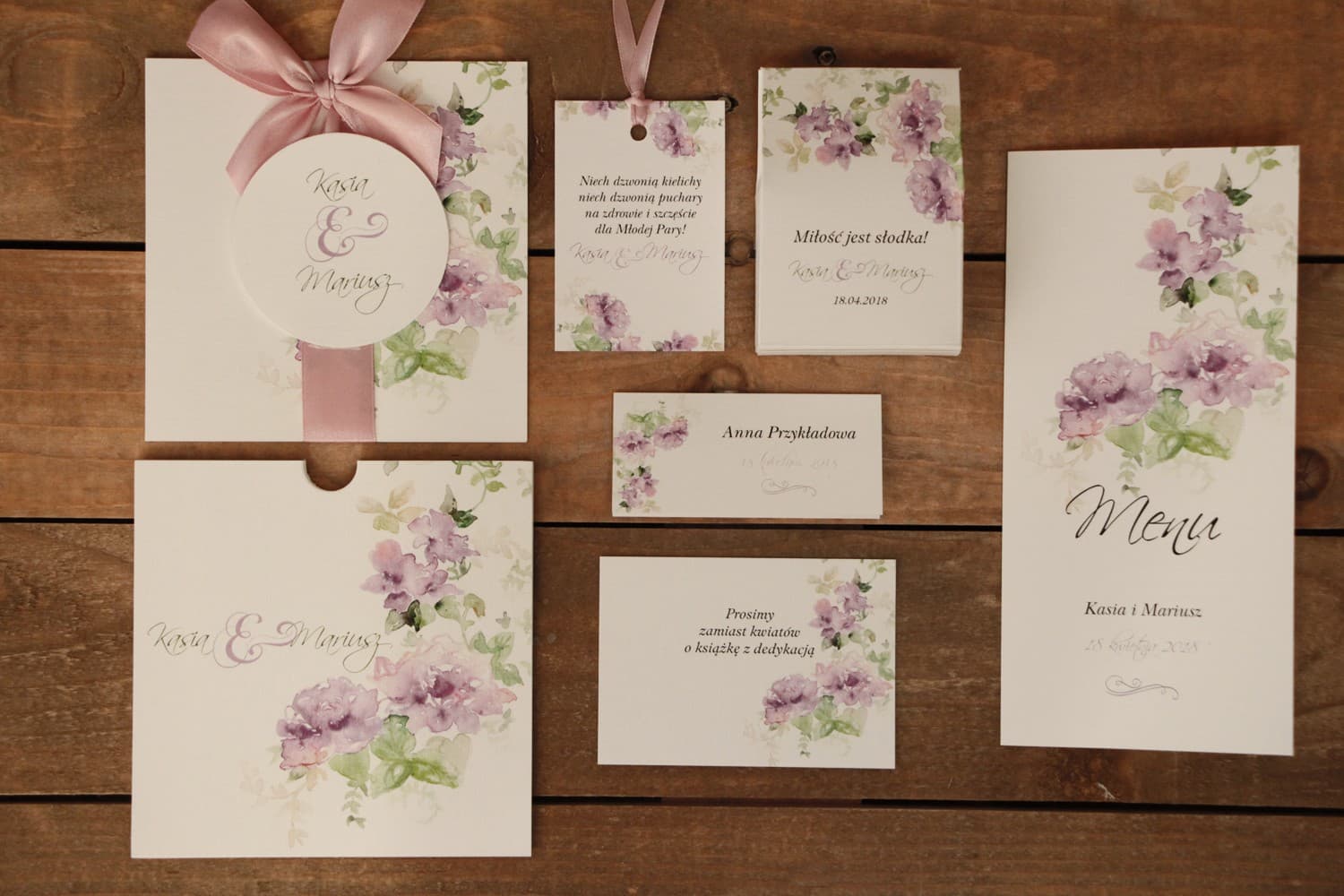 Hochzeitseinladungen Gemalte Blumen Nr. 1 – Violett im Etui - 2