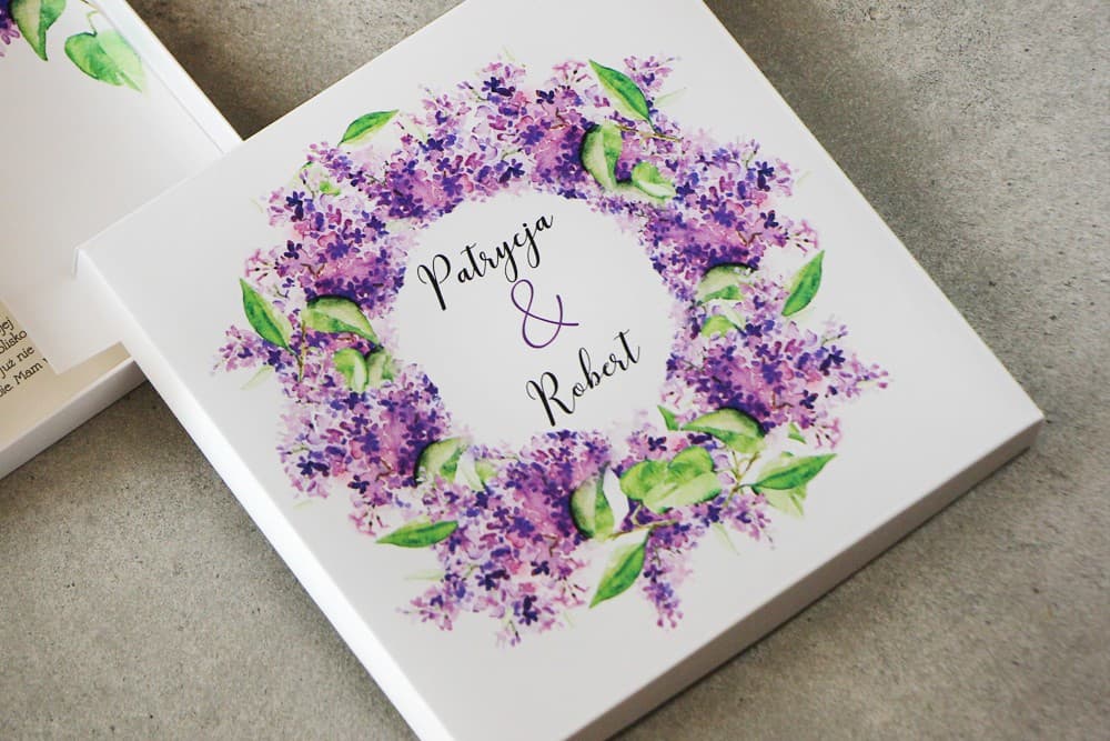 Hochzeitseinladungen in der Box Pistacjowe Nr. 2 – Violetter Flieder - 2