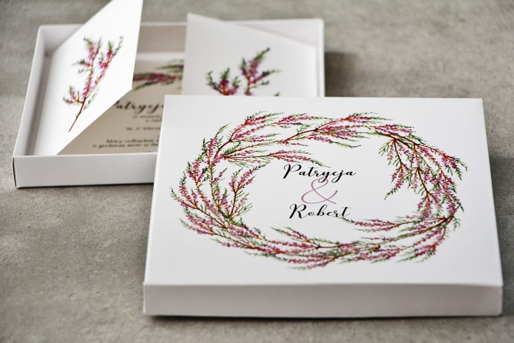 Elegante Exploding Box Hochzeitseinladung - Pistacjowe Nr. 22 - Heidekraut Kranz