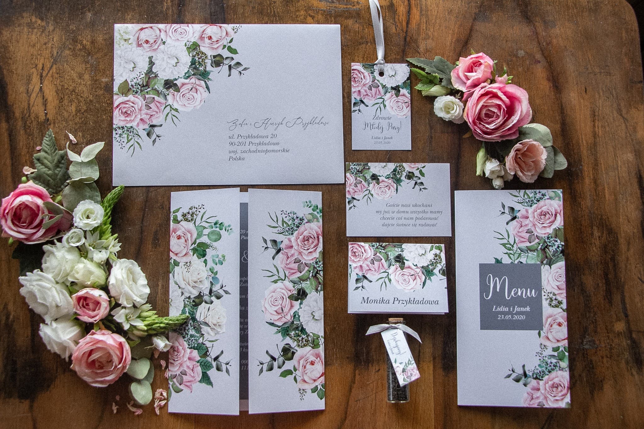 Hochzeitseinladungen Eteryczne Nr. 5 – Grau mit Rosen - 3