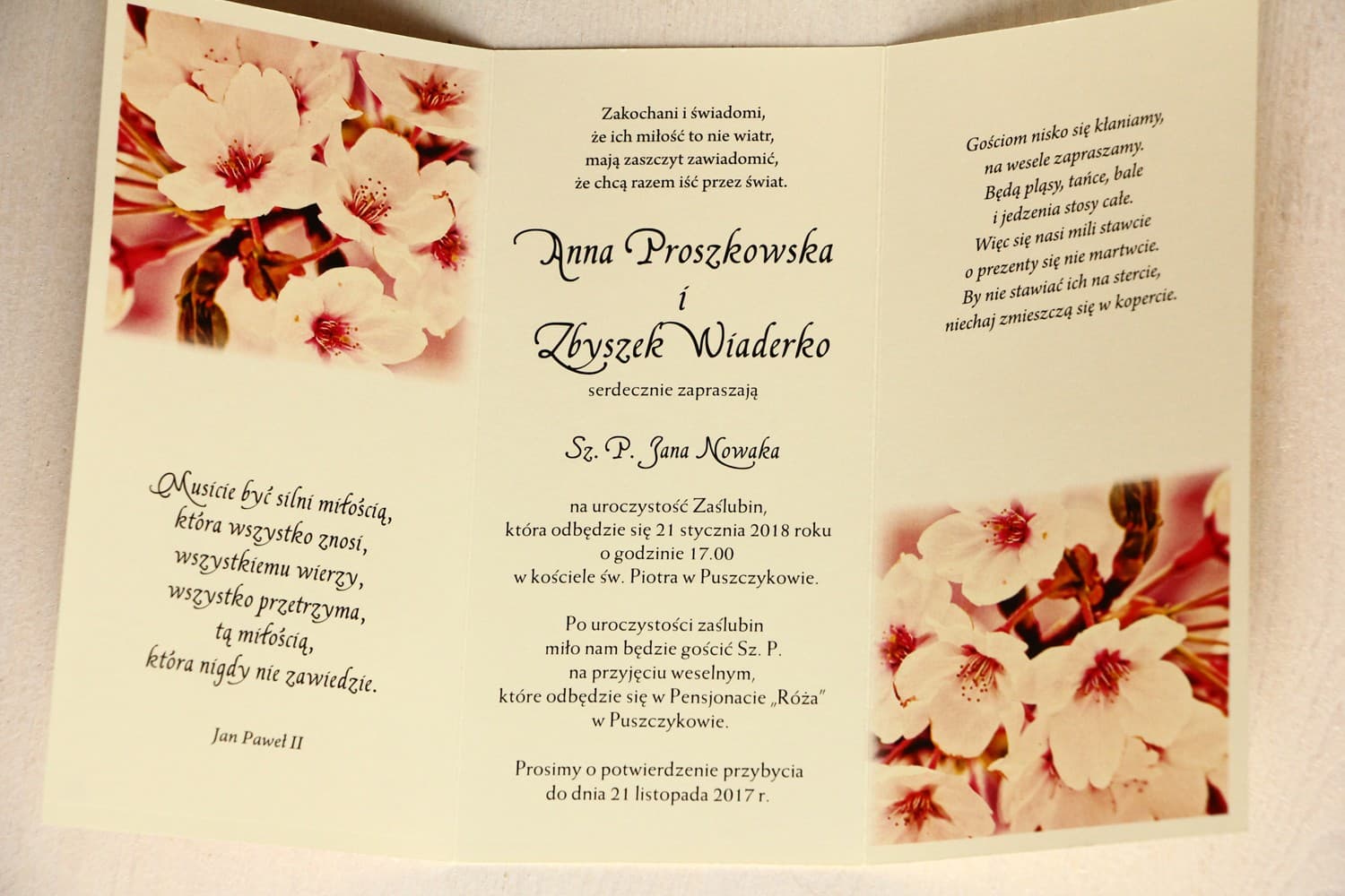 Hochzeitseinladungen mit rosa Kirschblüten und Anhänger – Magnet 9 - 2